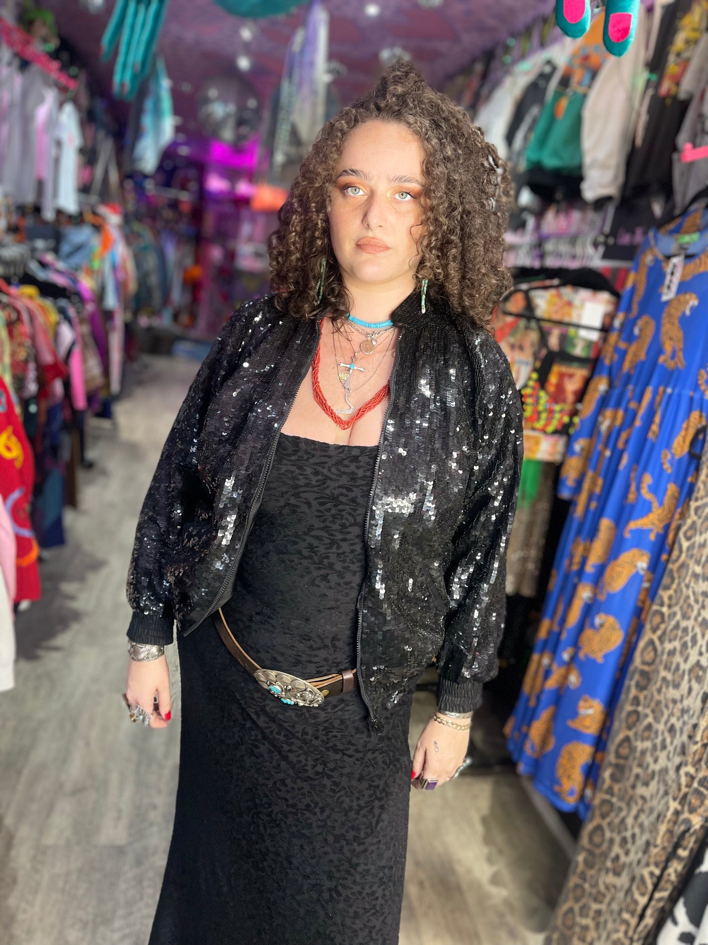 Vintage 80s 90s Sequin Lifestyles Bomber Jacket