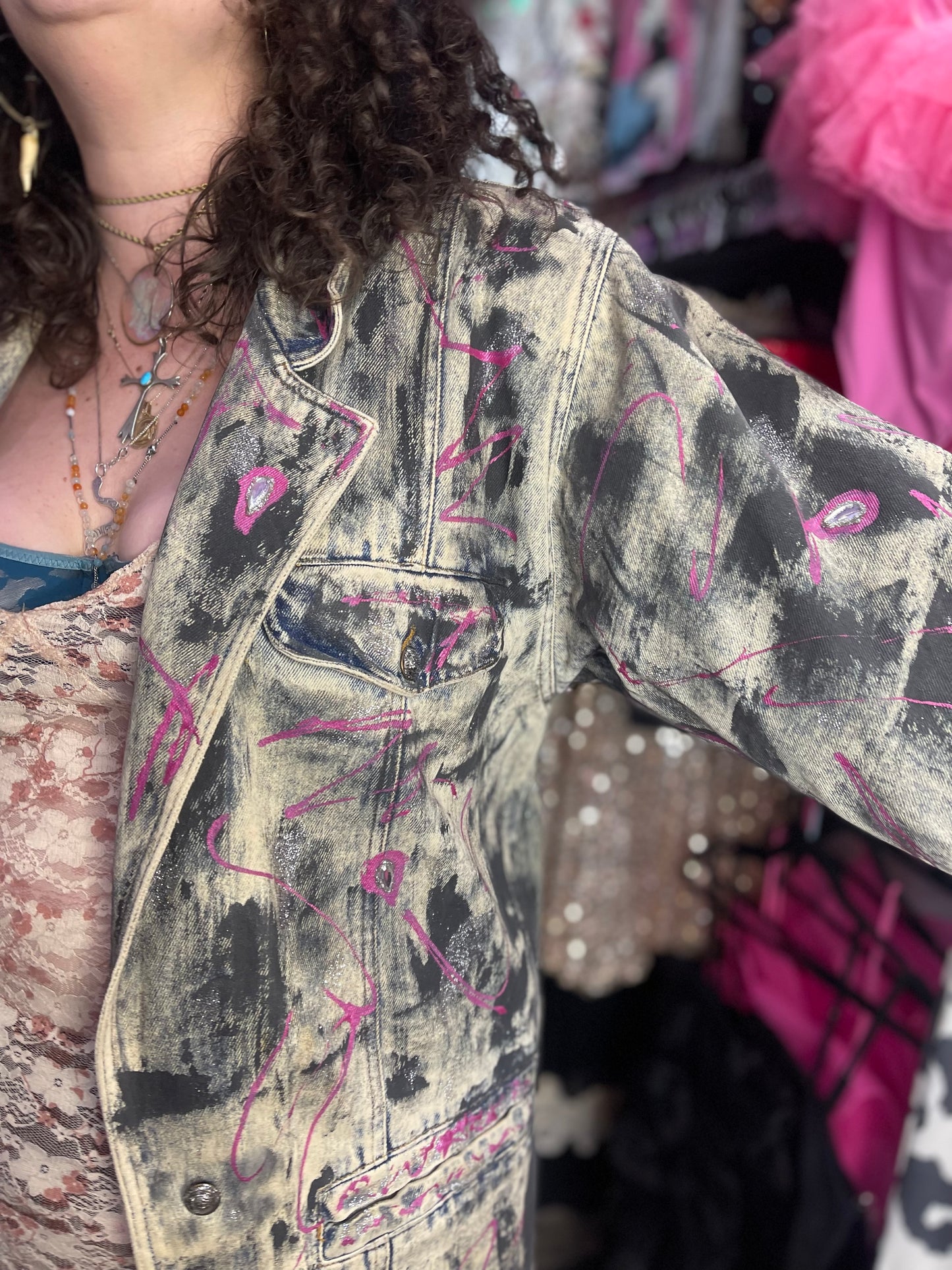 Vintage 90s Painted Denim Blazer