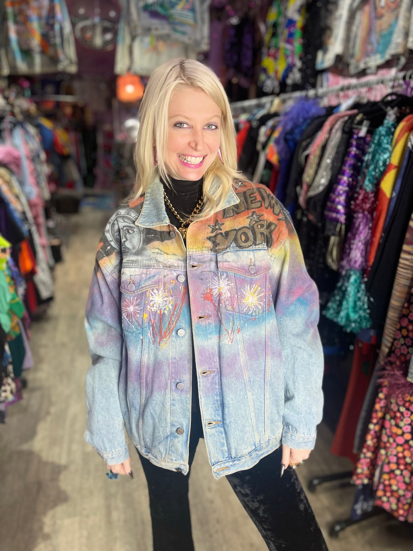 Vintage 80s Painted New York Jean Jacket