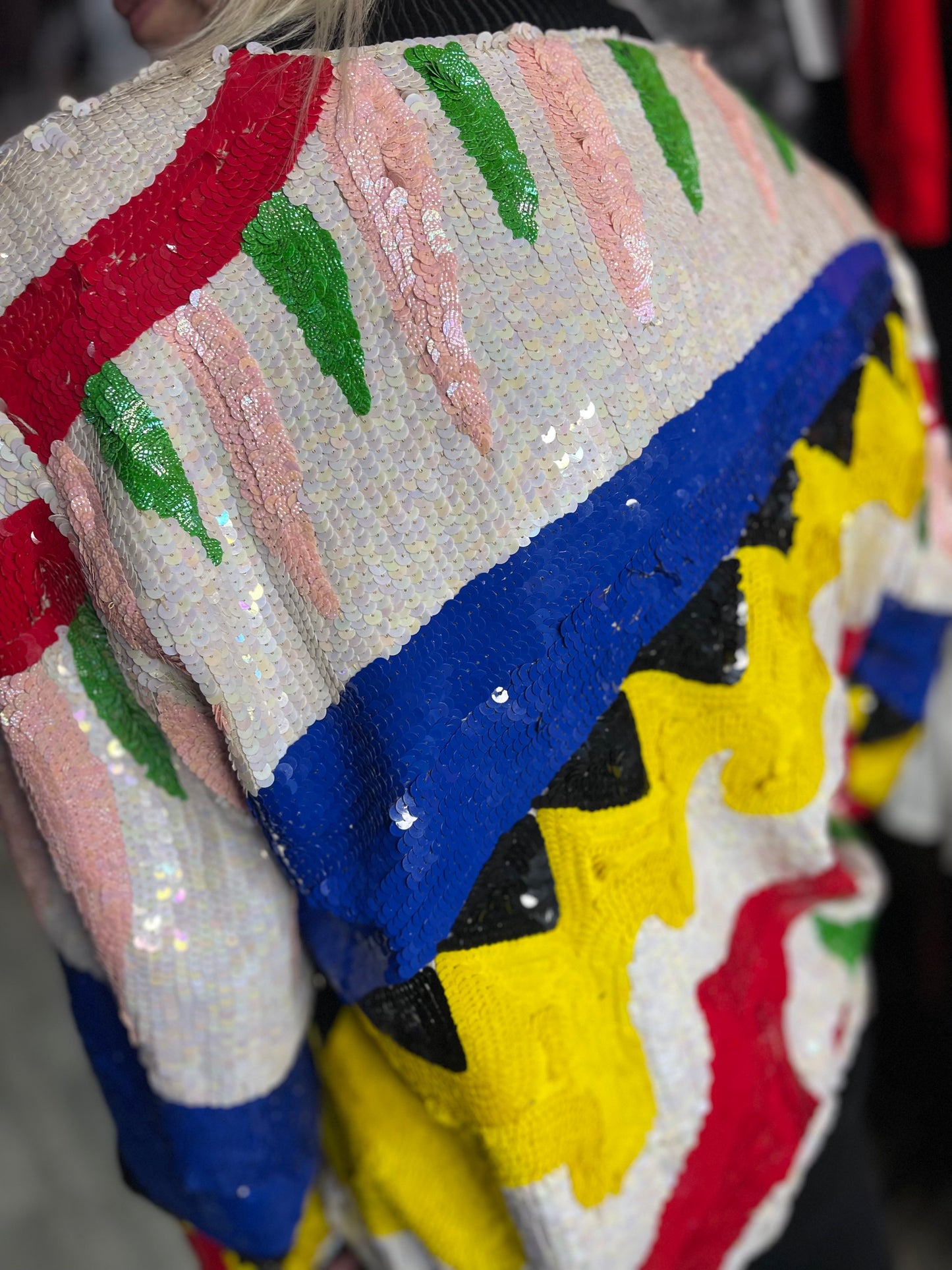 Vintage 90s Colorful Zig Zag Print Sequin Encrusted Jacket