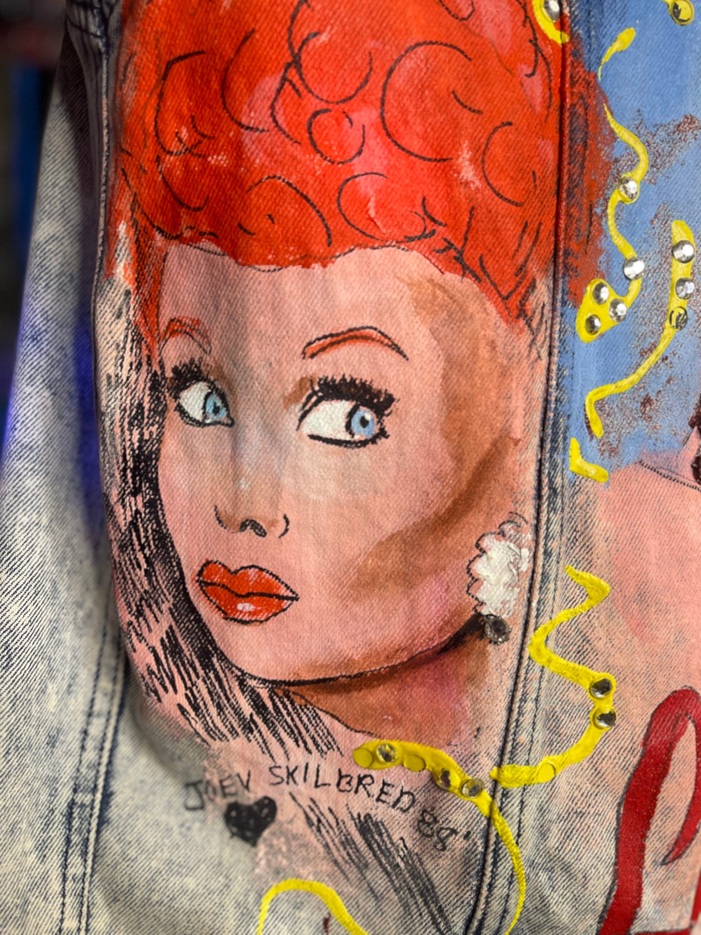 Vintage 80s Hand Painted Lucille Ball I love Lucy Jean Jacket