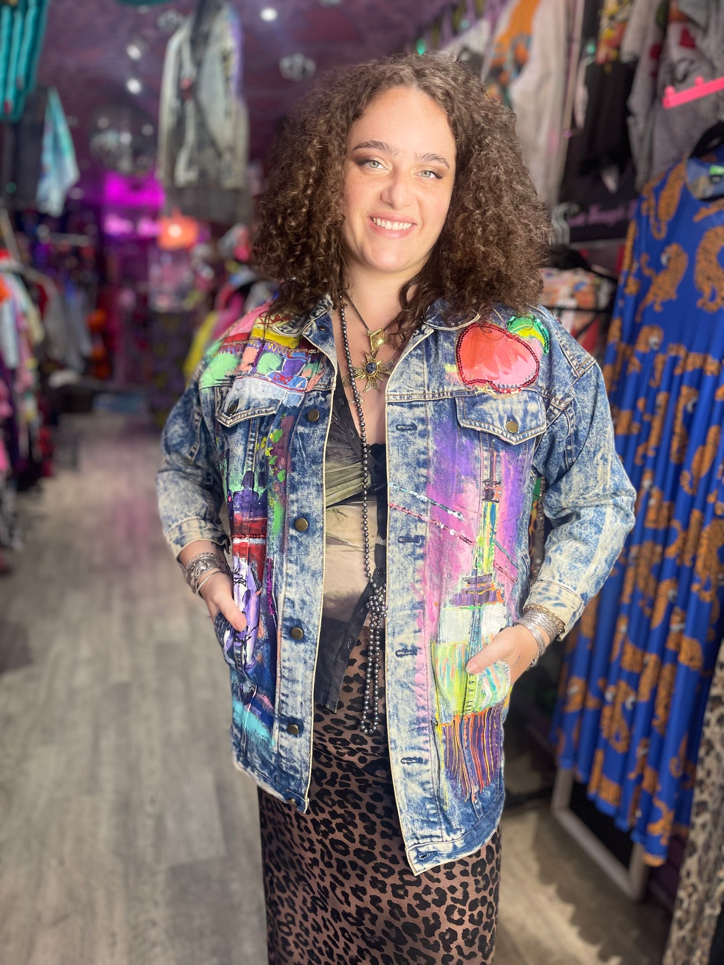 Vintage 80s Painted New York Jean Jacket