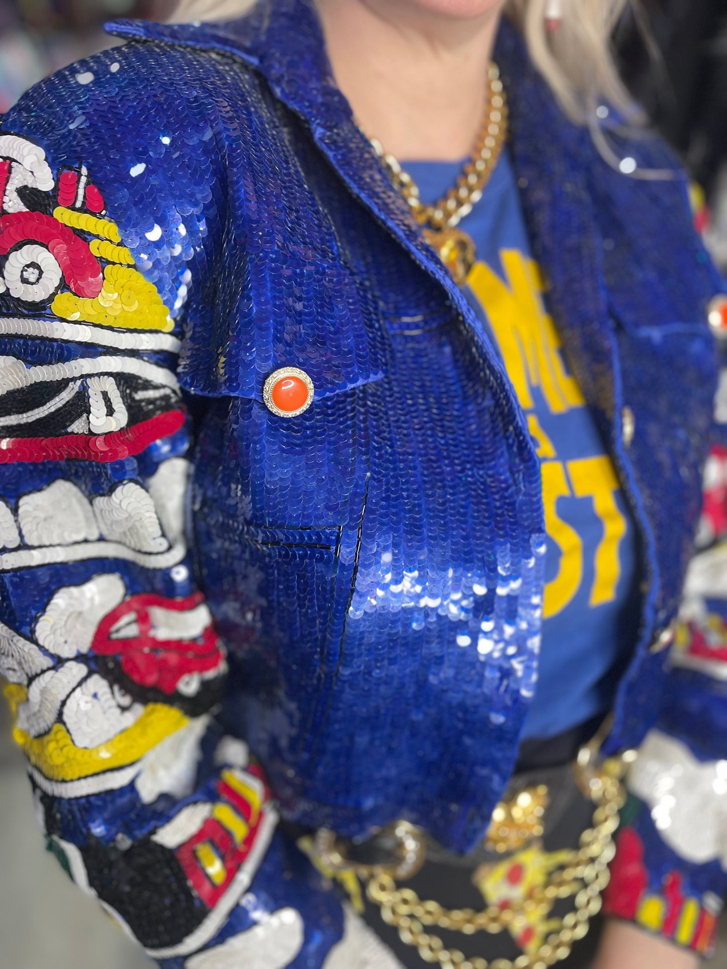 Vintage 90s Sequin Motor Cars Cropped Jacket