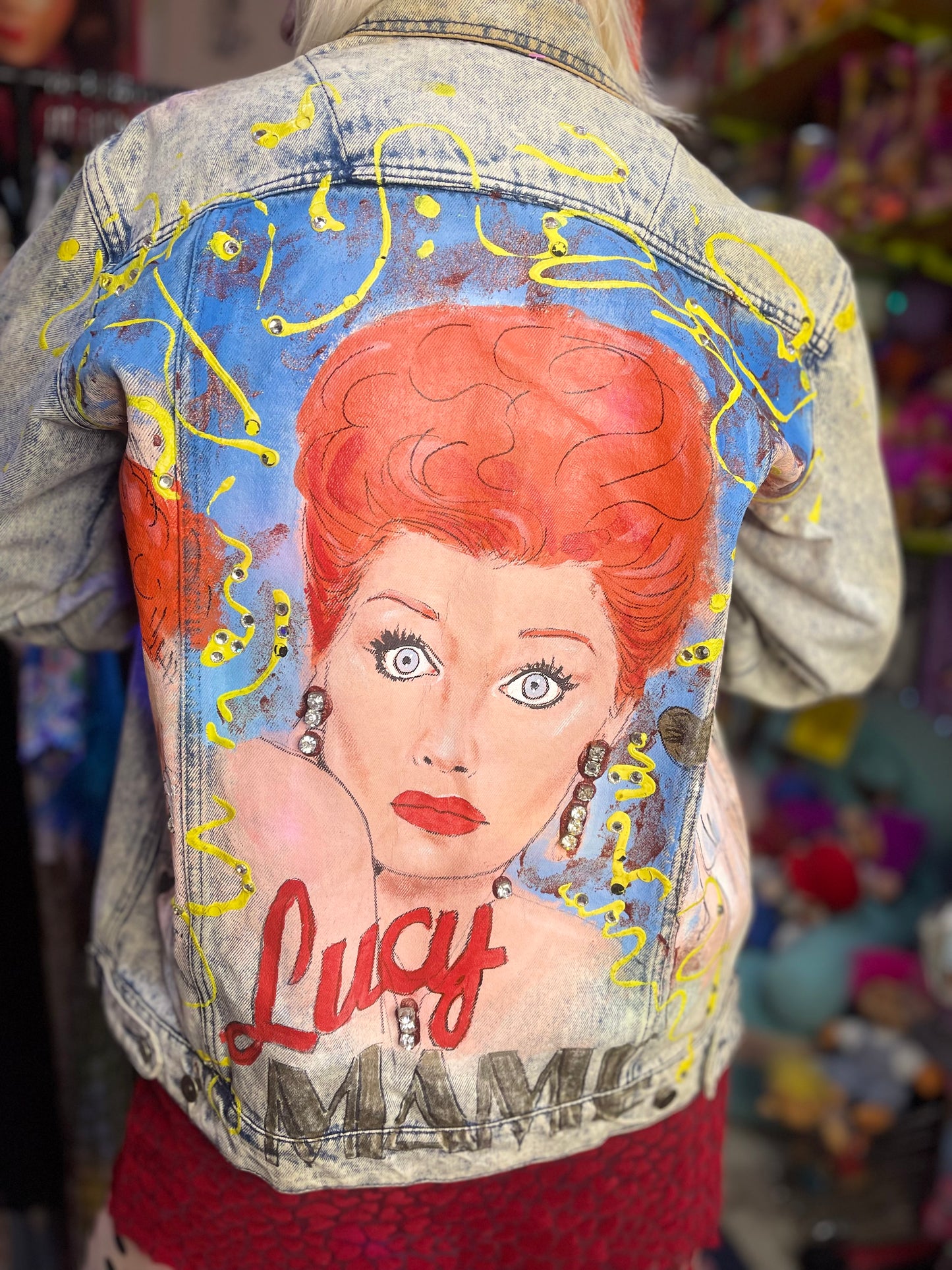 Vintage 80s Hand Painted Lucille Ball I love Lucy Jean Jacket