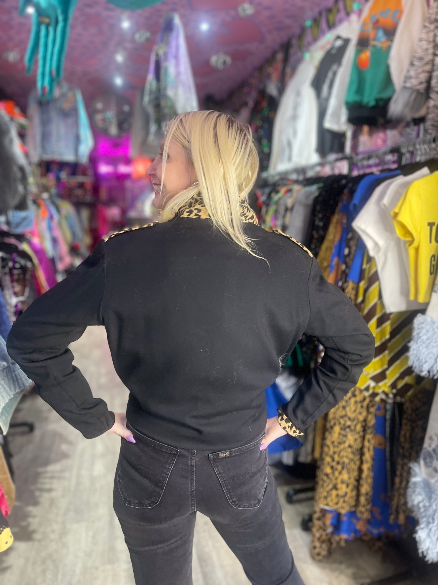 Vintage 90s Leopard Cropped Moto Jacket