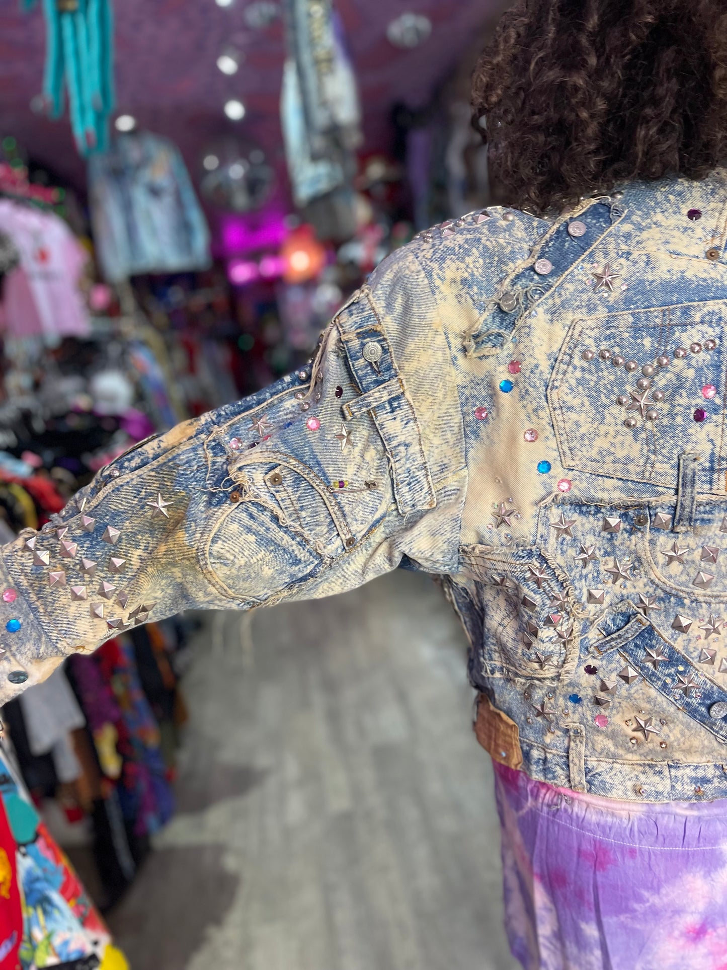 Vintage 80s Custom Patchwork Designer Quilted Bling Denim Jacket