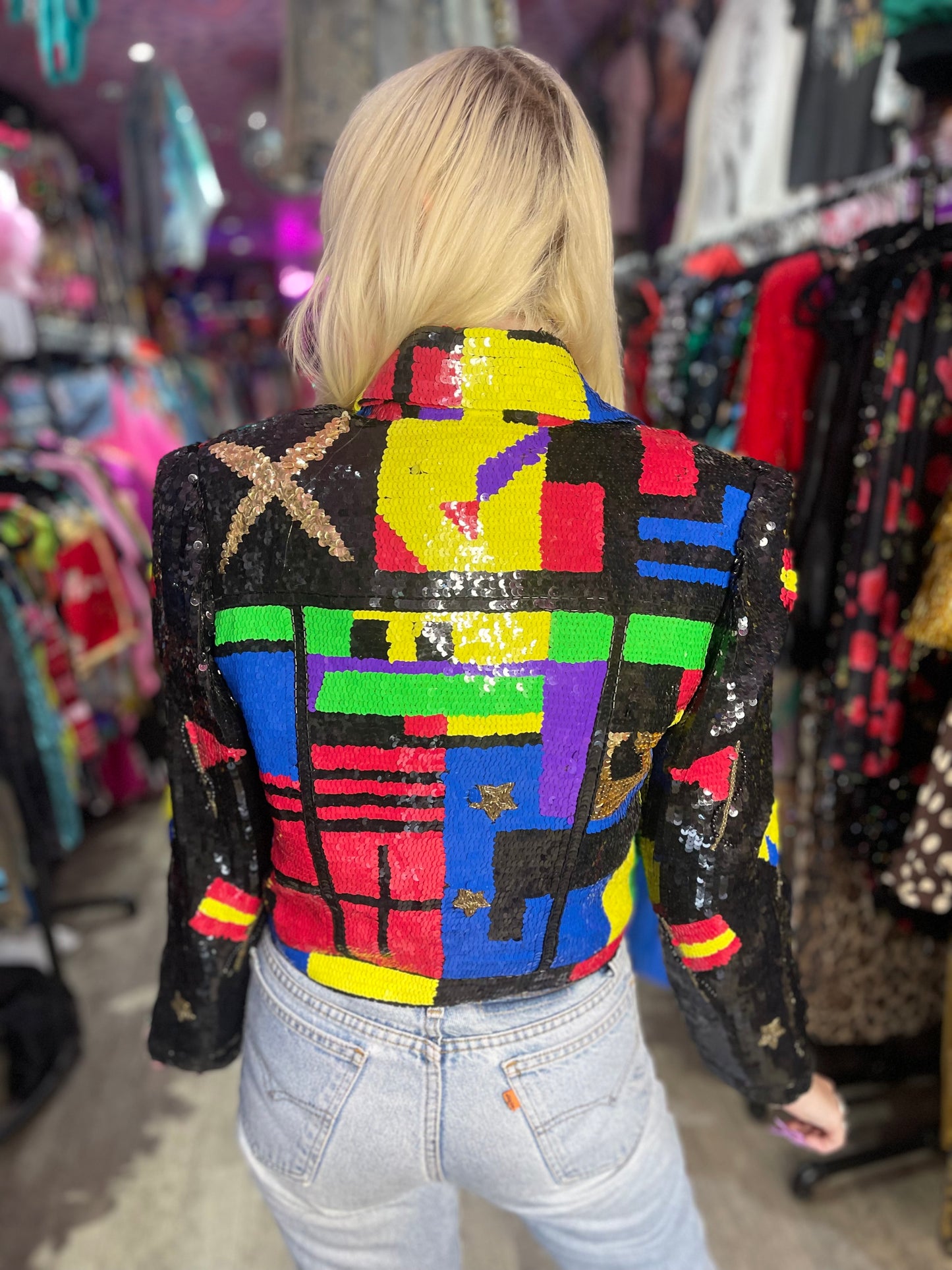 Vintage 90s Sequin Squares & Stars Jacket