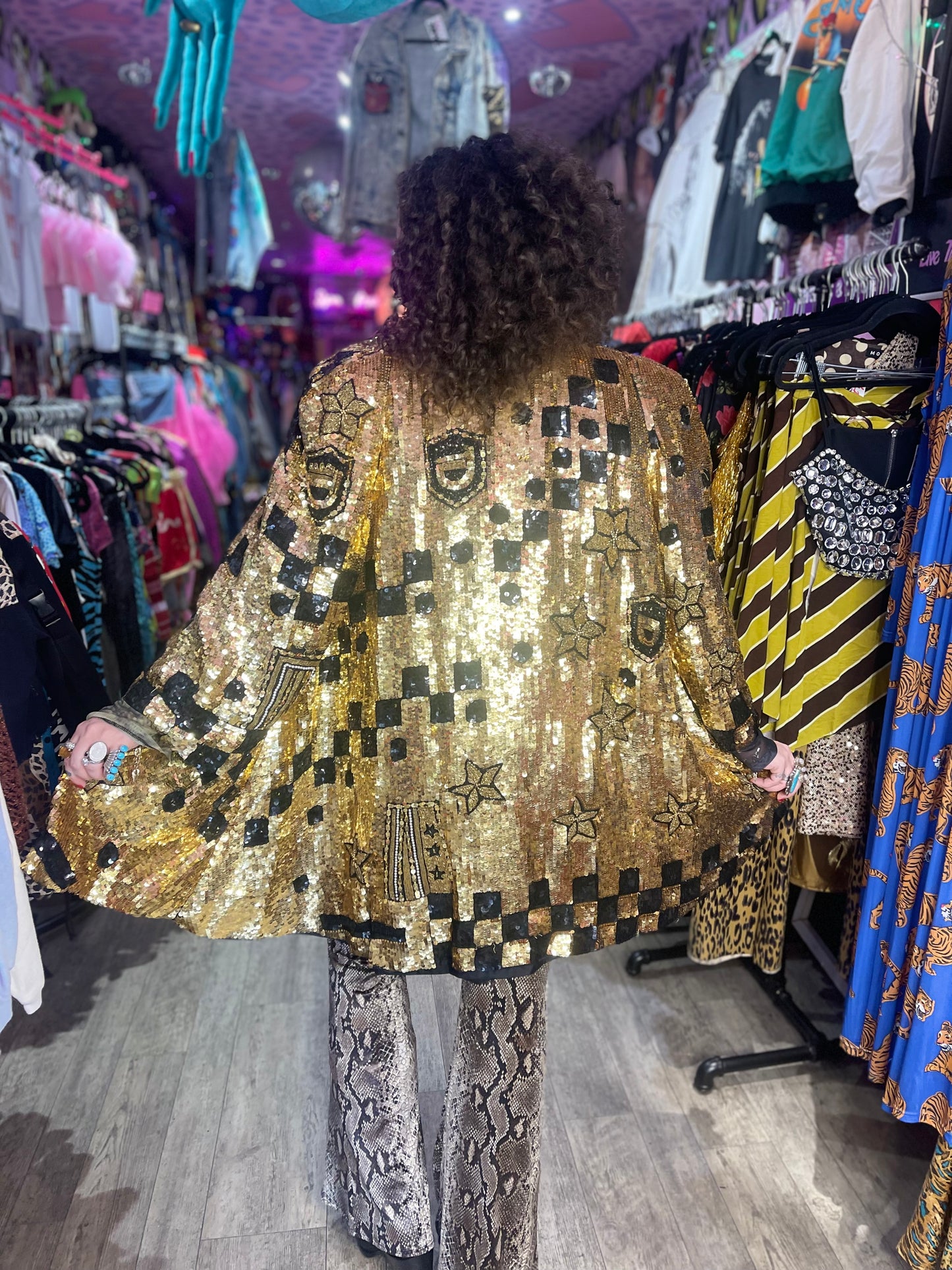 Vintage 80s Sequin Encrusted Gold Kimono Jacket