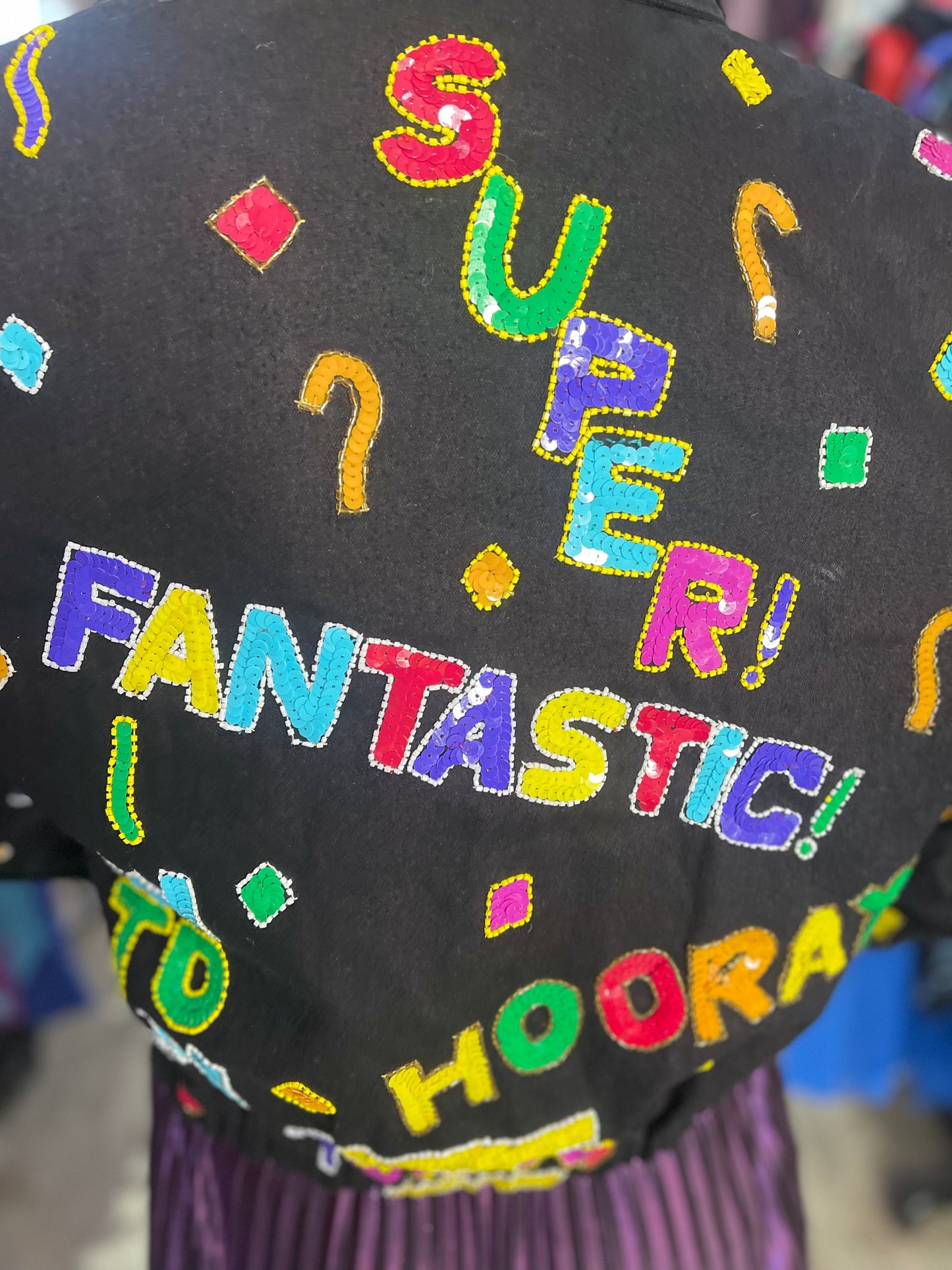 Vintage 90s Sequin Happy Words Denim Jacket