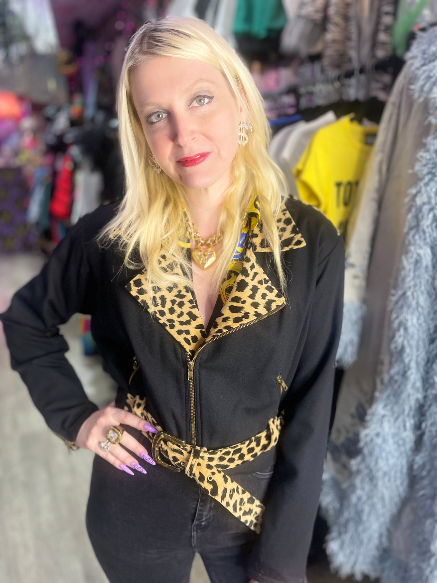 Vintage 90s Leopard Cropped Moto Jacket