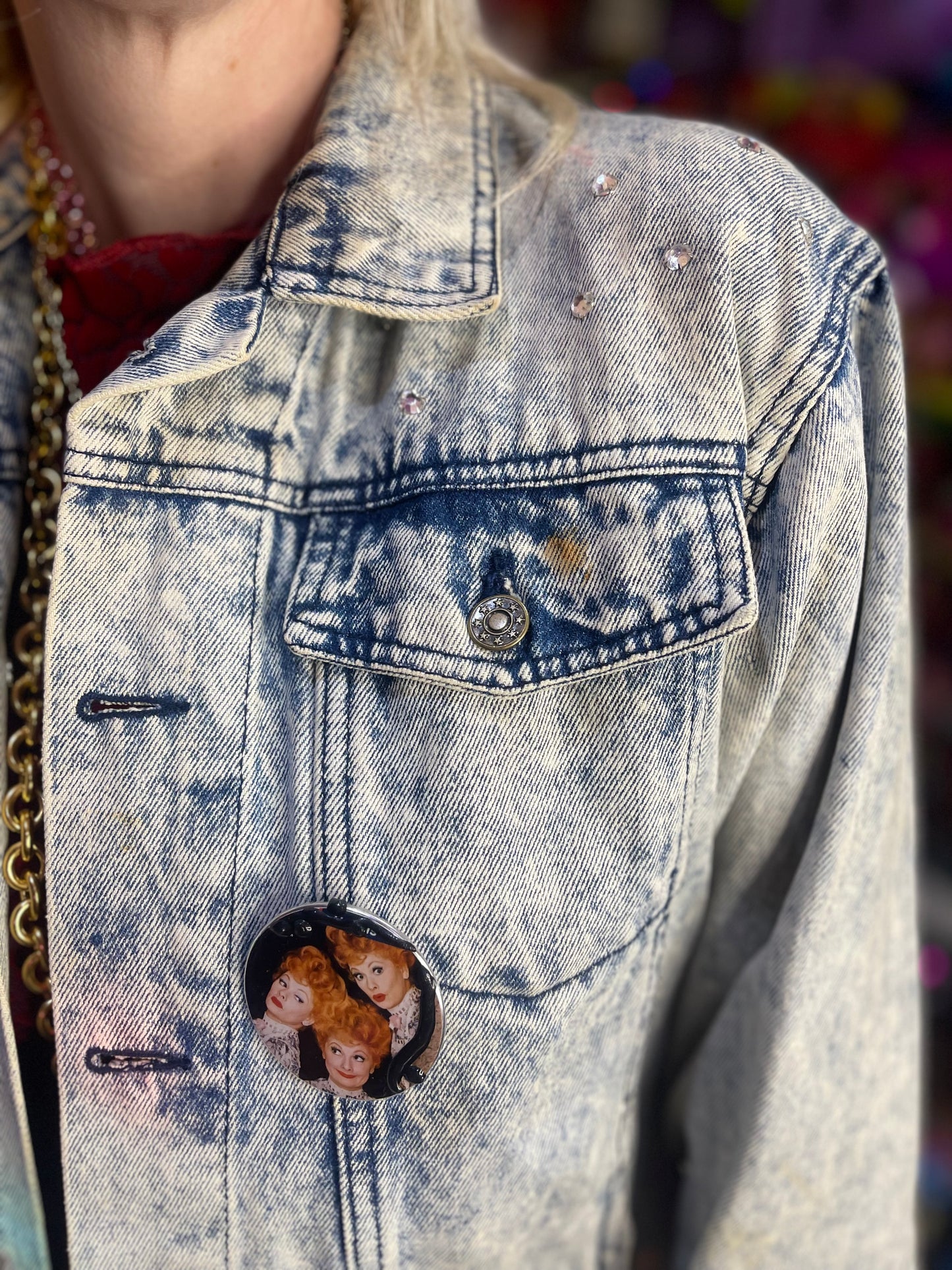 Vintage 80s Hand Painted Lucille Ball I love Lucy Jean Jacket