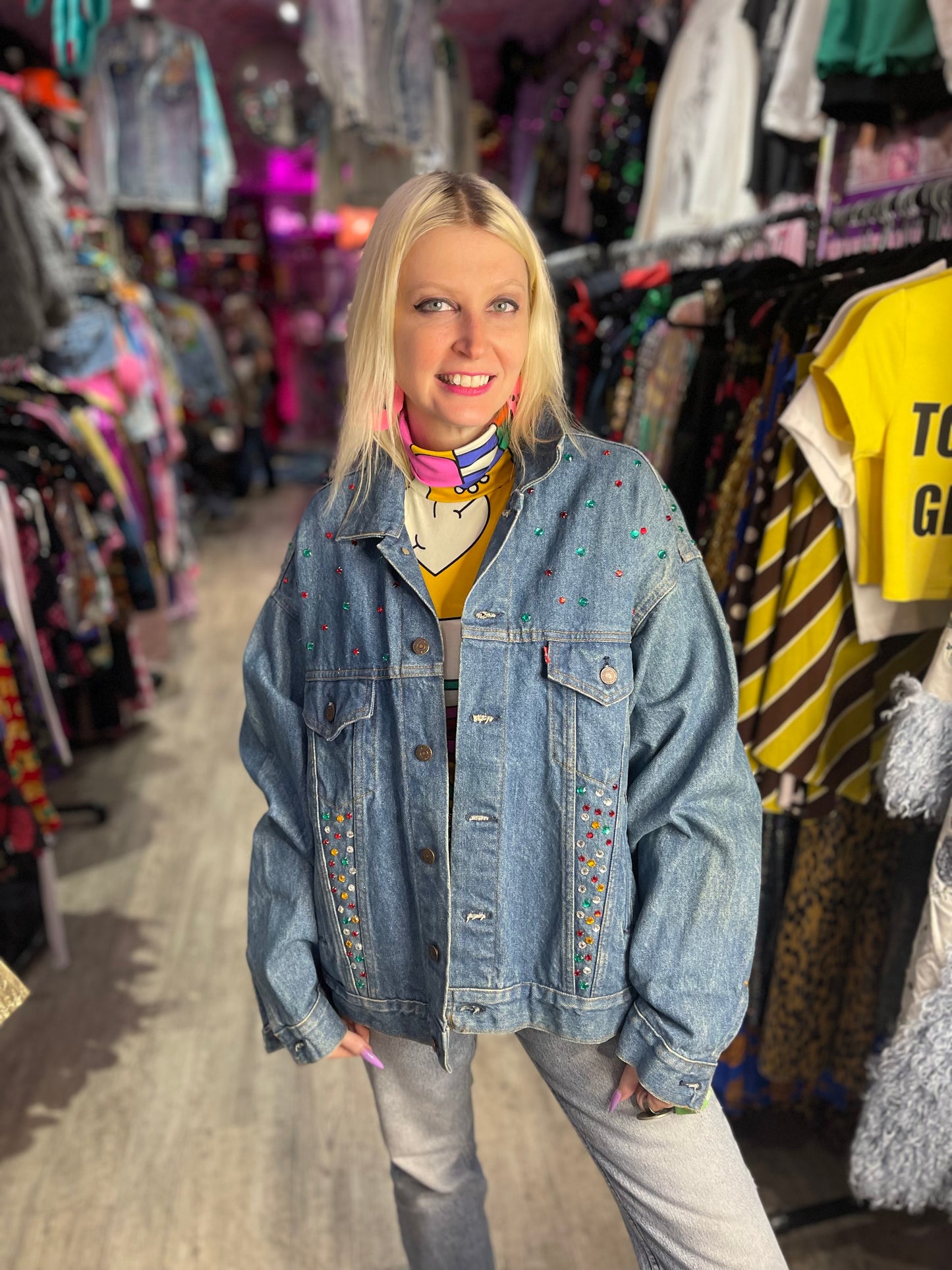 Vintage 80s Painted New York Jean Jacket
