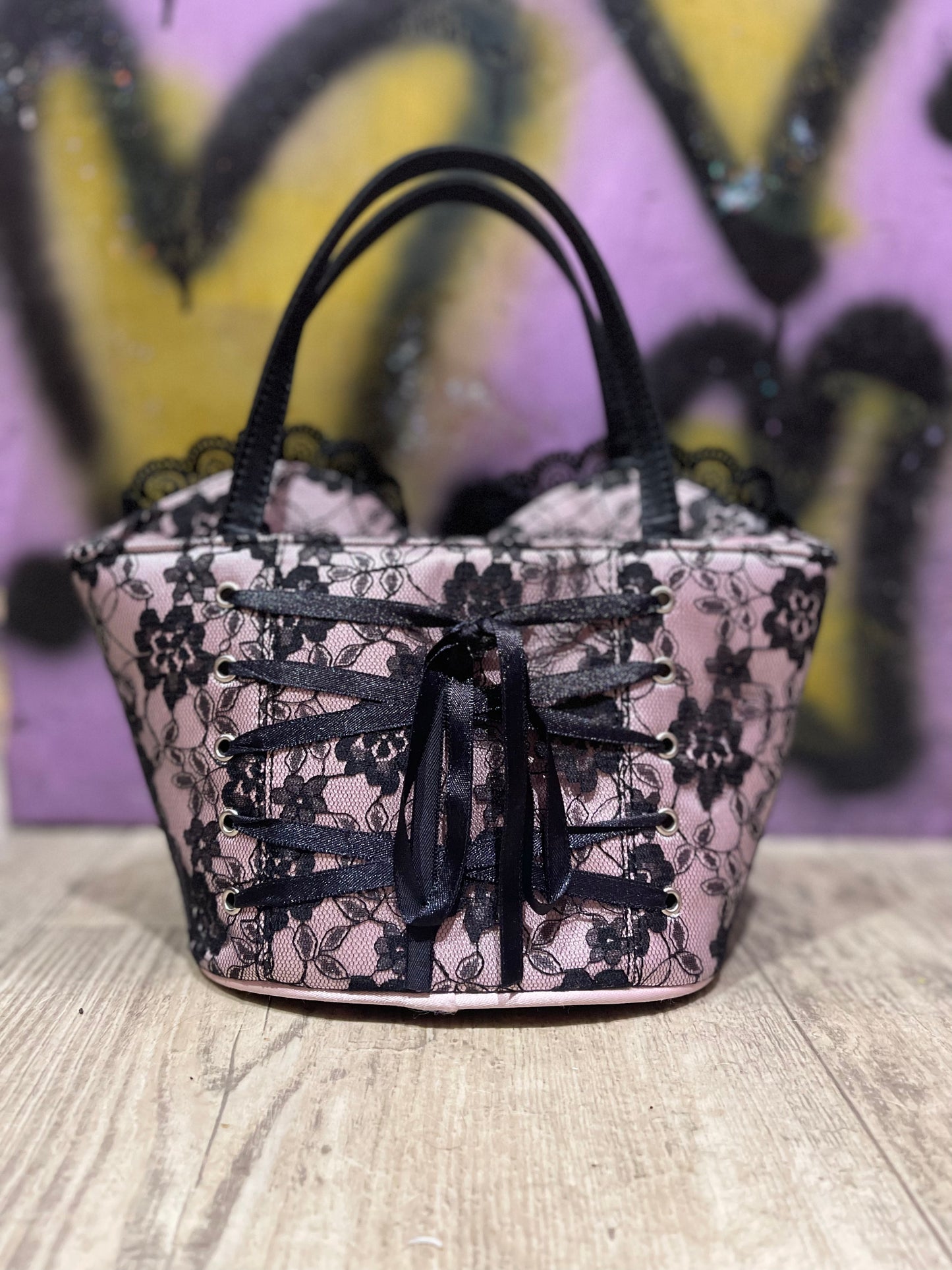 Vintage Y2K Black Lace Bustier Mini Purse