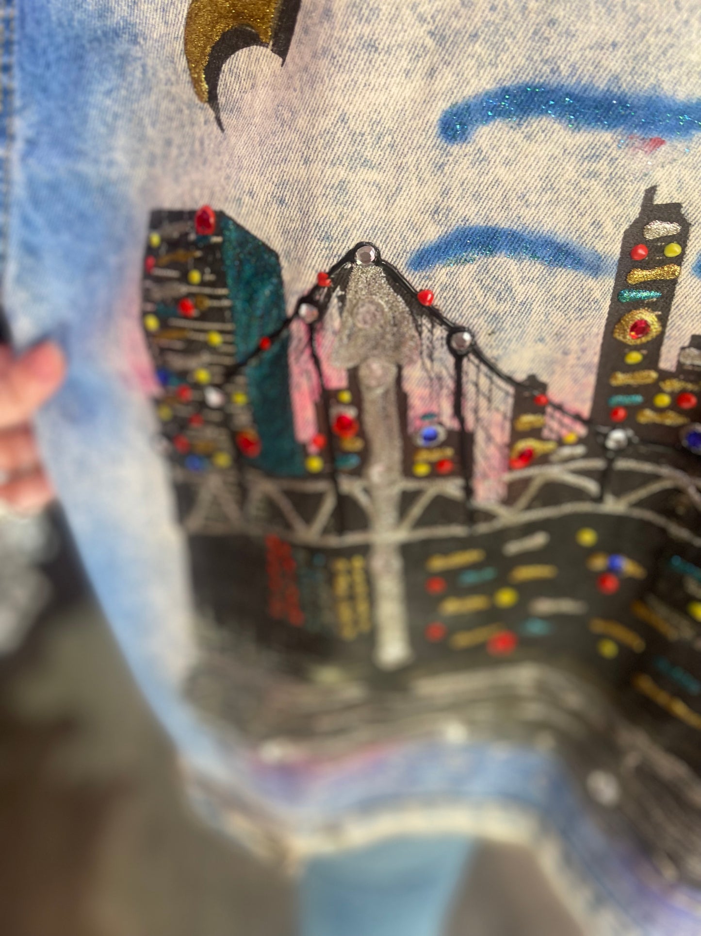 Vintage 80s Painted and Bedazzled New York Jean Jacket