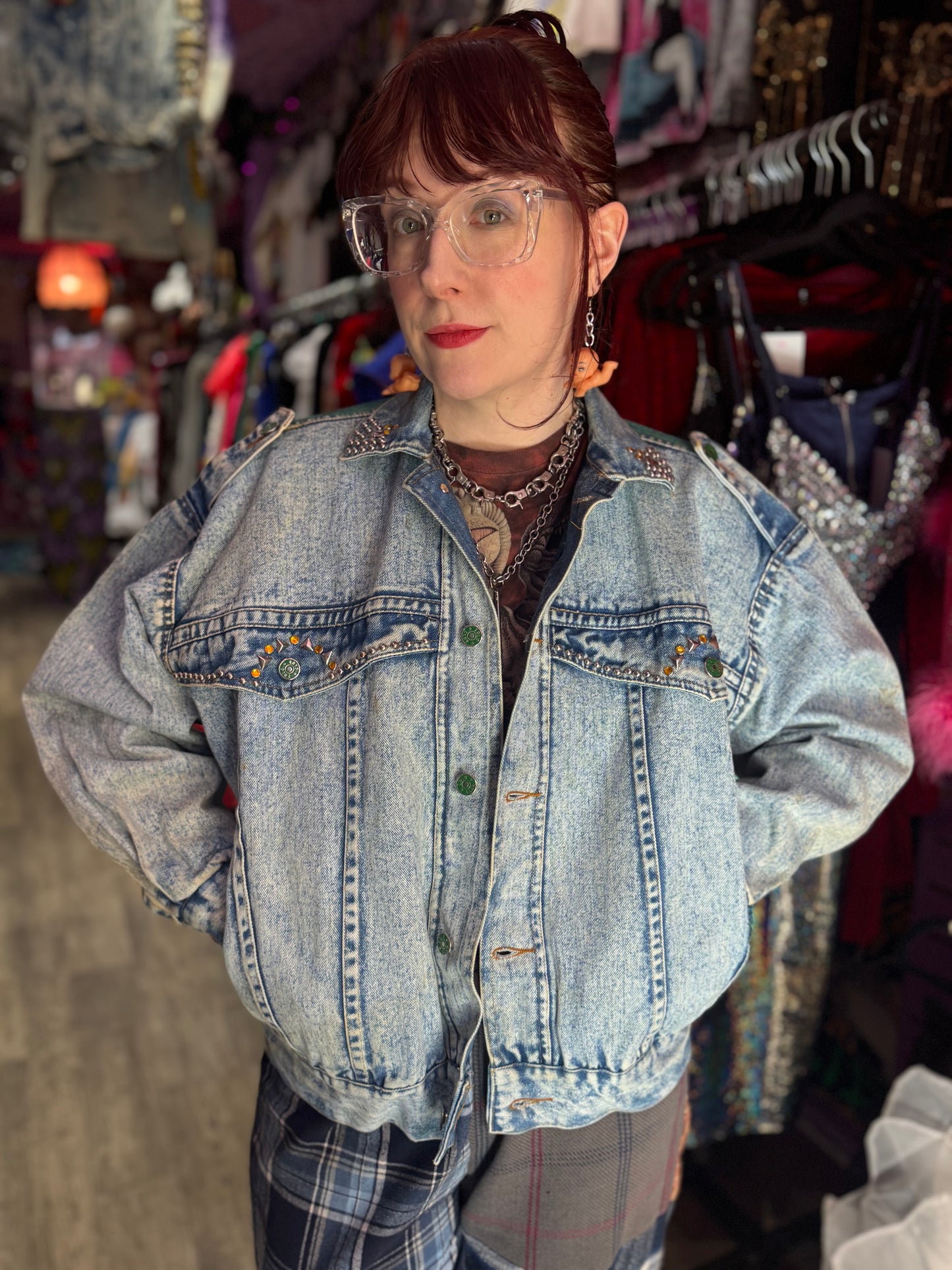 Vintage 80s Painted and Studded Elvis Jean Jacket