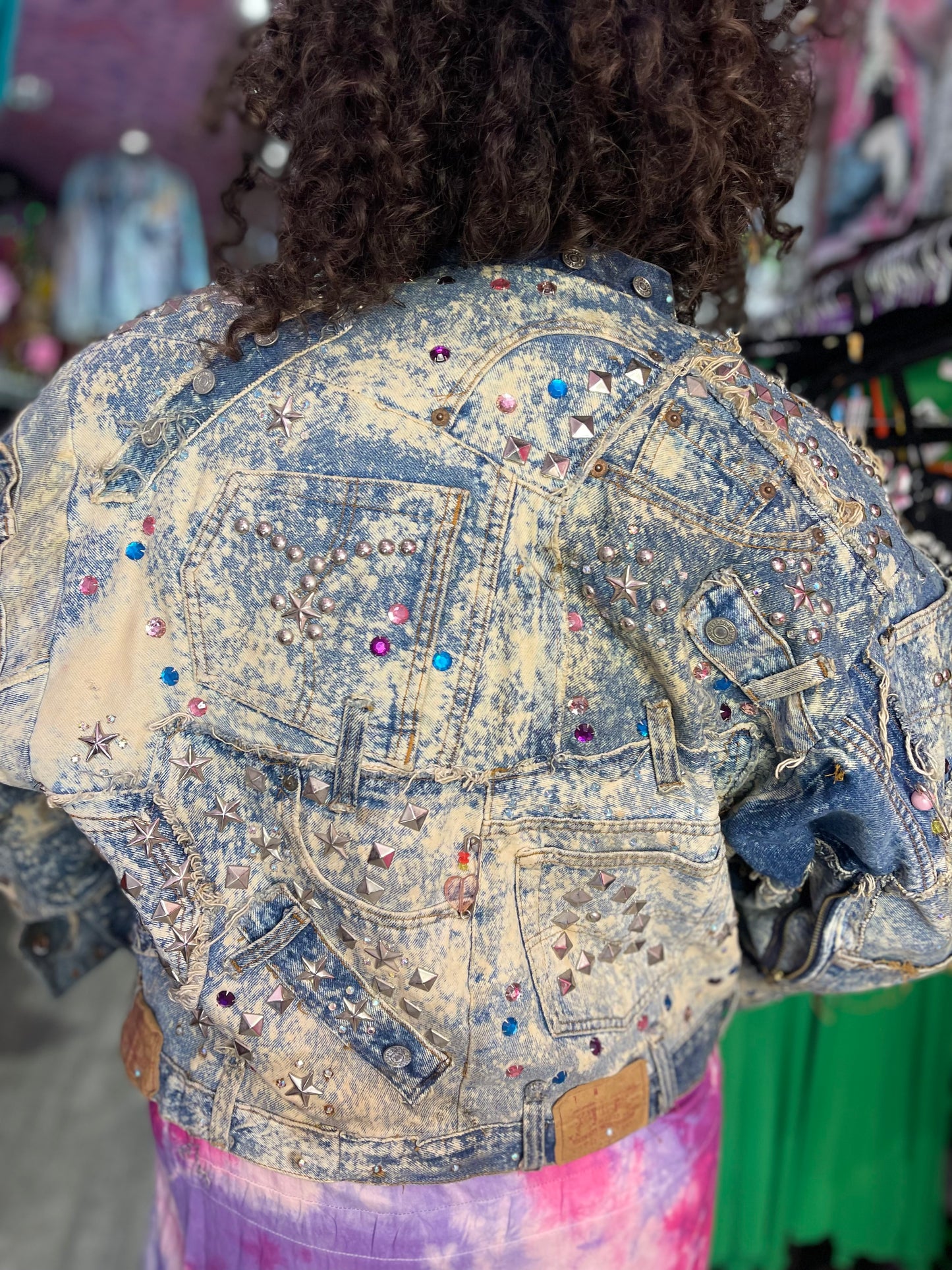 Vintage 80s Custom Patchwork Designer Quilted Bling Denim Jacket