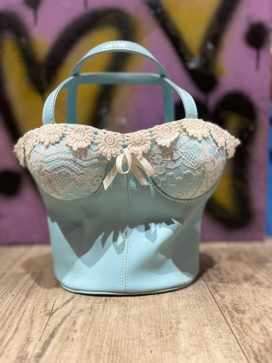 Vintage Y2K Blue and White Bustier Mini Purse
