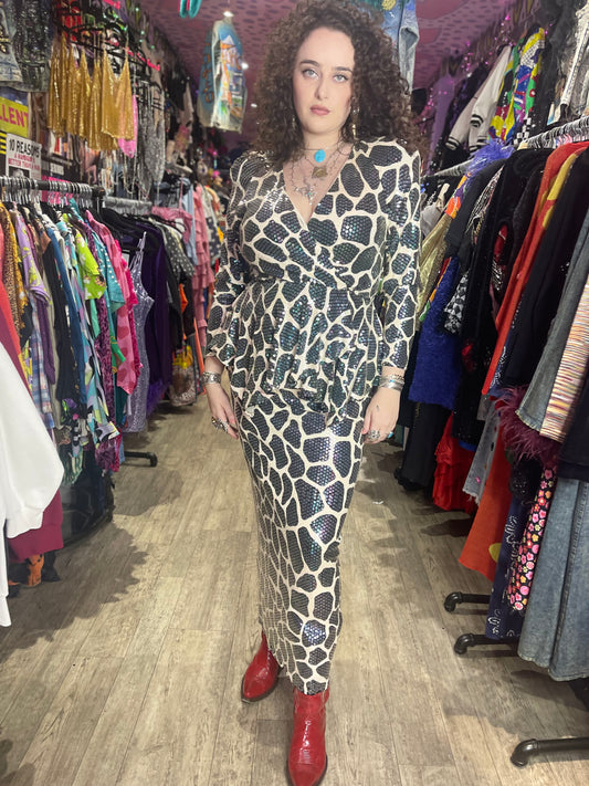 Vintage 80s Sequin Giraffe Two Piece Set