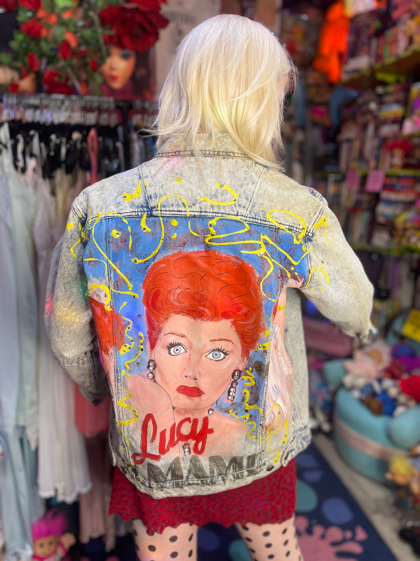 Vintage 80s Hand Painted Lucille Ball I love Lucy Jean Jacket