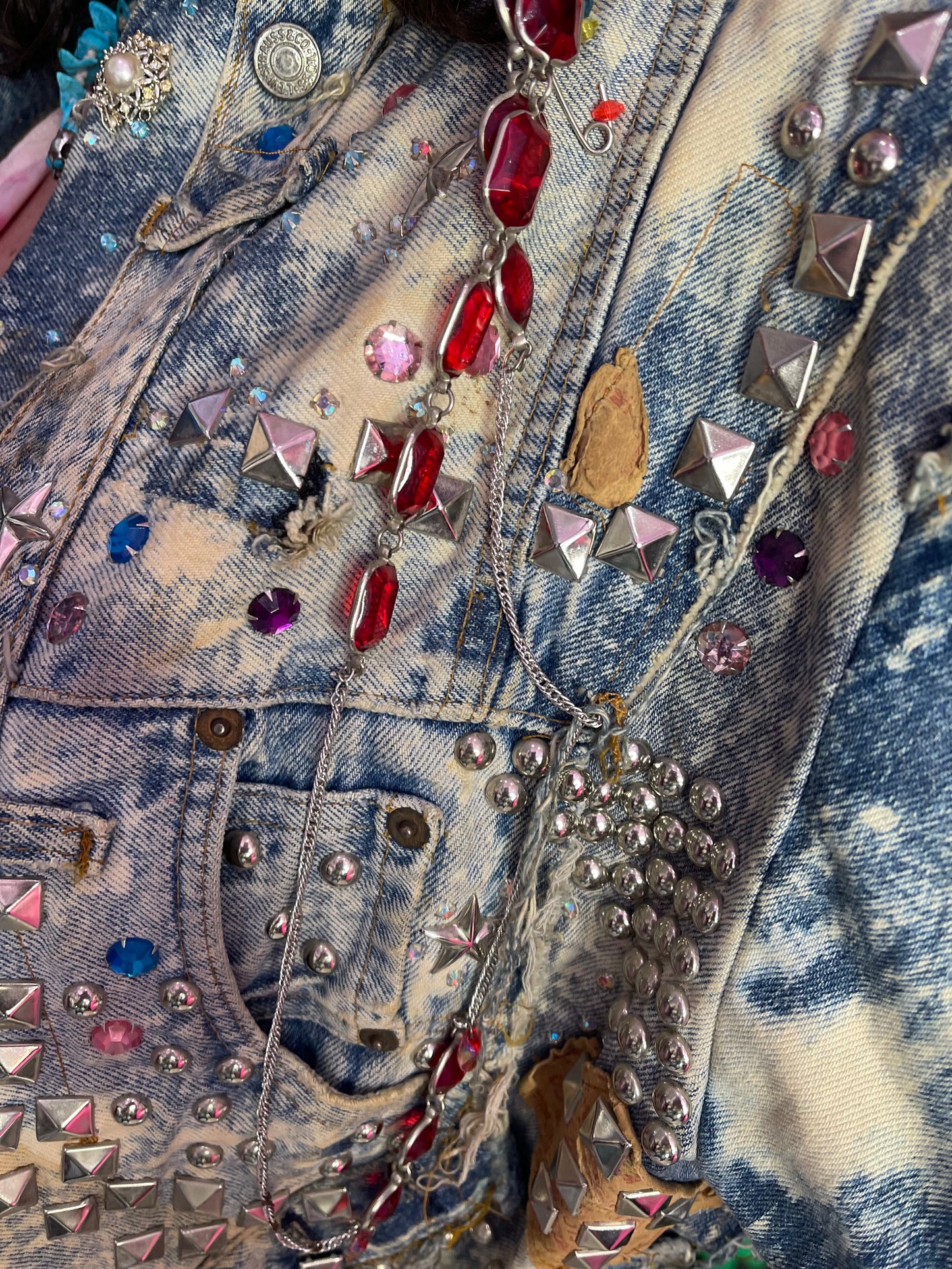 Vintage 80s Custom Patchwork Designer Quilted Bling Denim Jacket