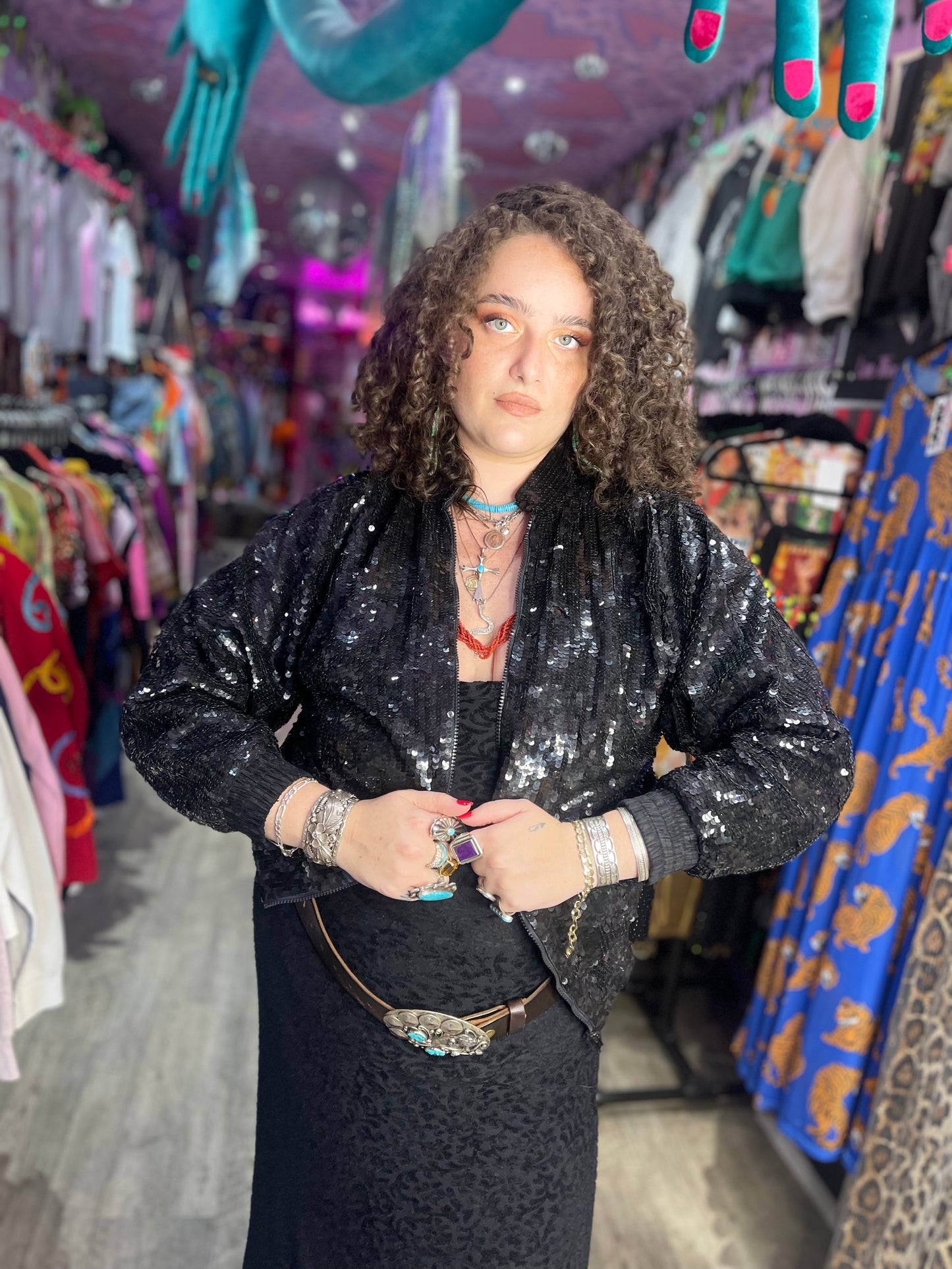 Vintage 80s 90s Sequin Lifestyles Bomber Jacket