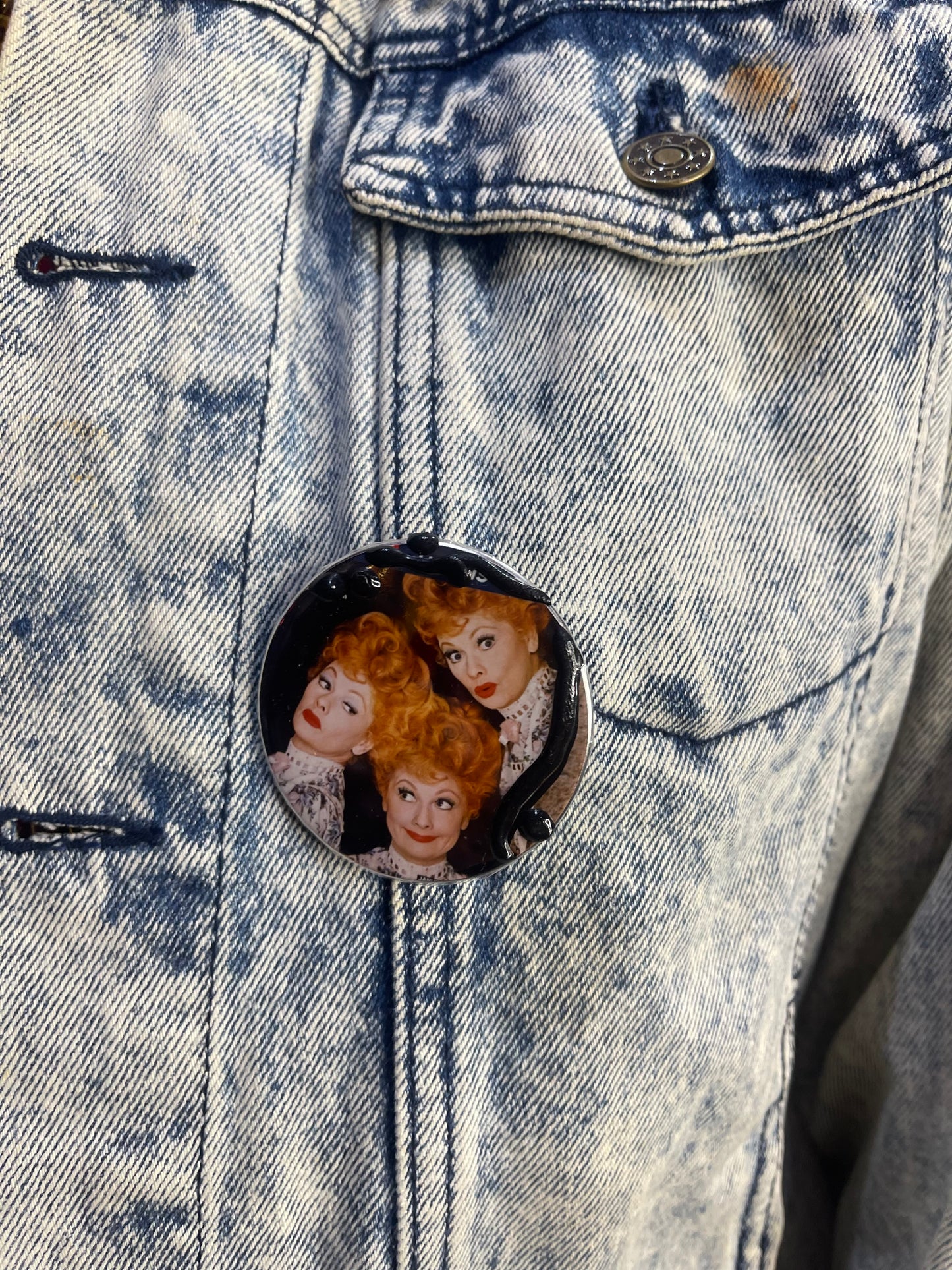 Vintage 80s Hand Painted Lucille Ball I love Lucy Jean Jacket
