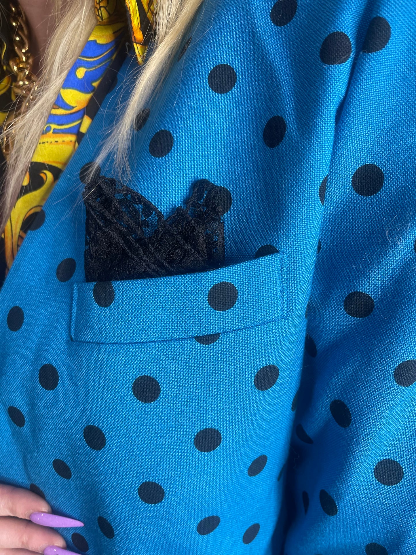 Vintage 90s Blue Polka Dot Blazer