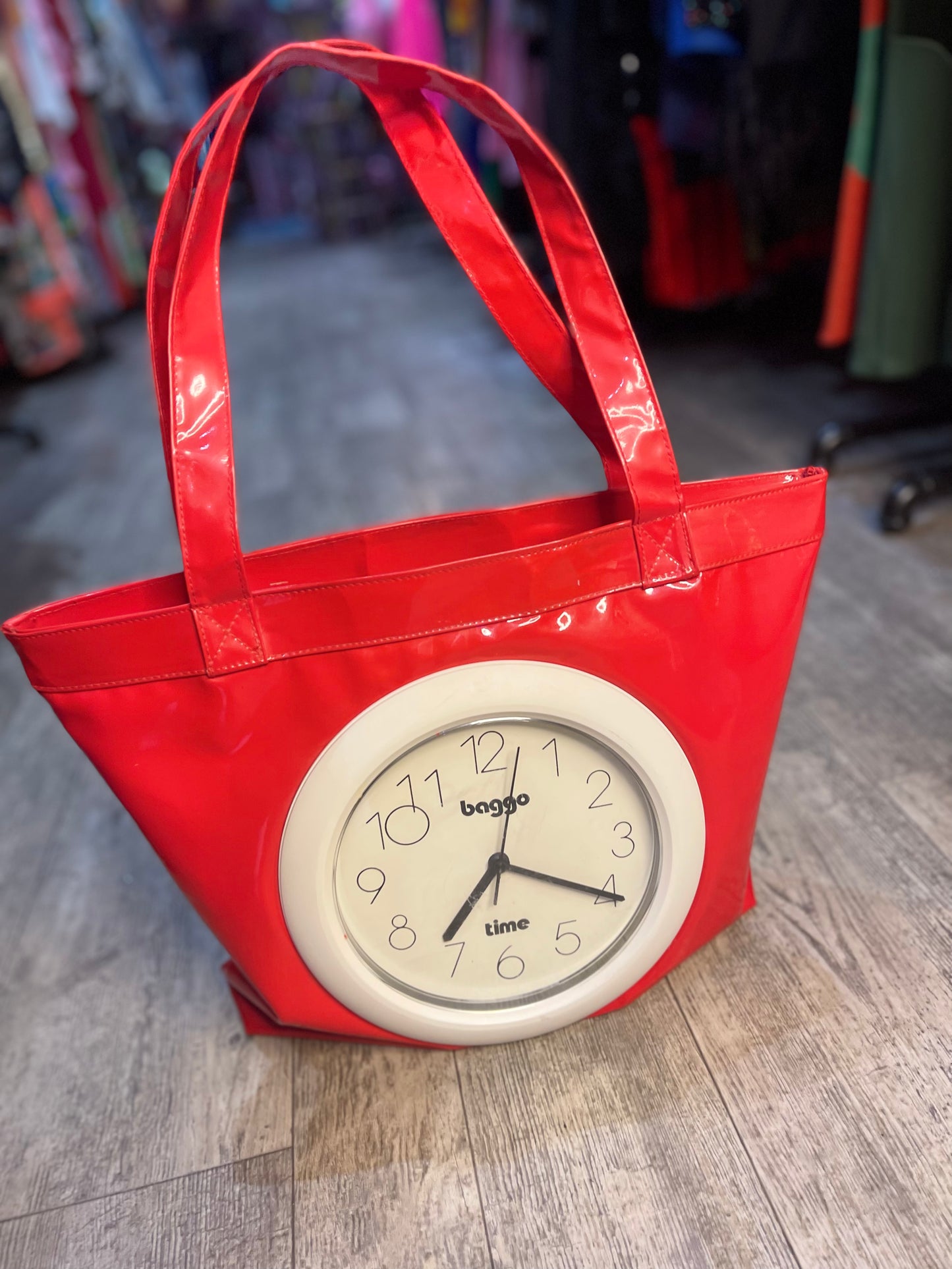 Vintage 80s Red Clock Tote Bag