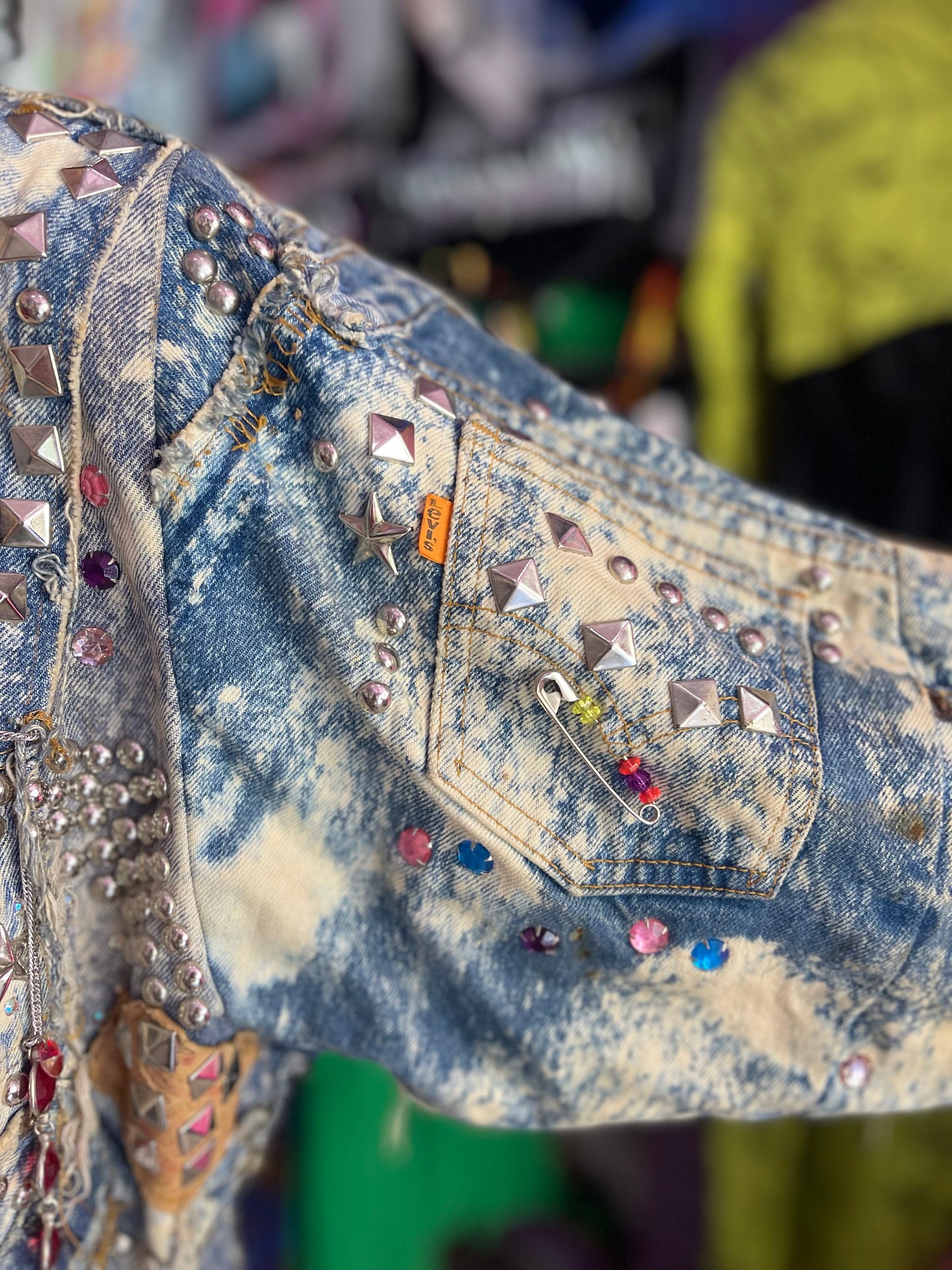 Vintage 80s Custom Patchwork Designer Quilted Bling Denim Jacket