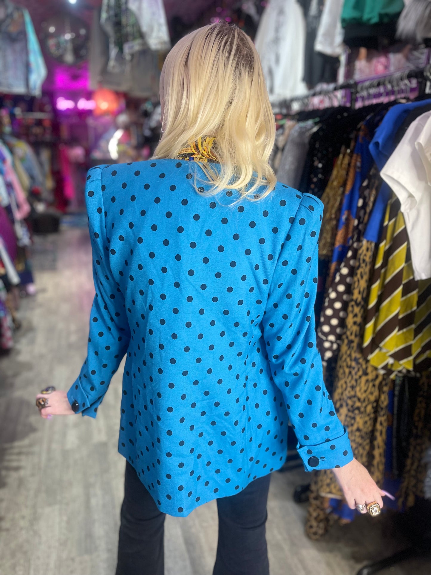 Vintage 90s Blue Polka Dot Blazer