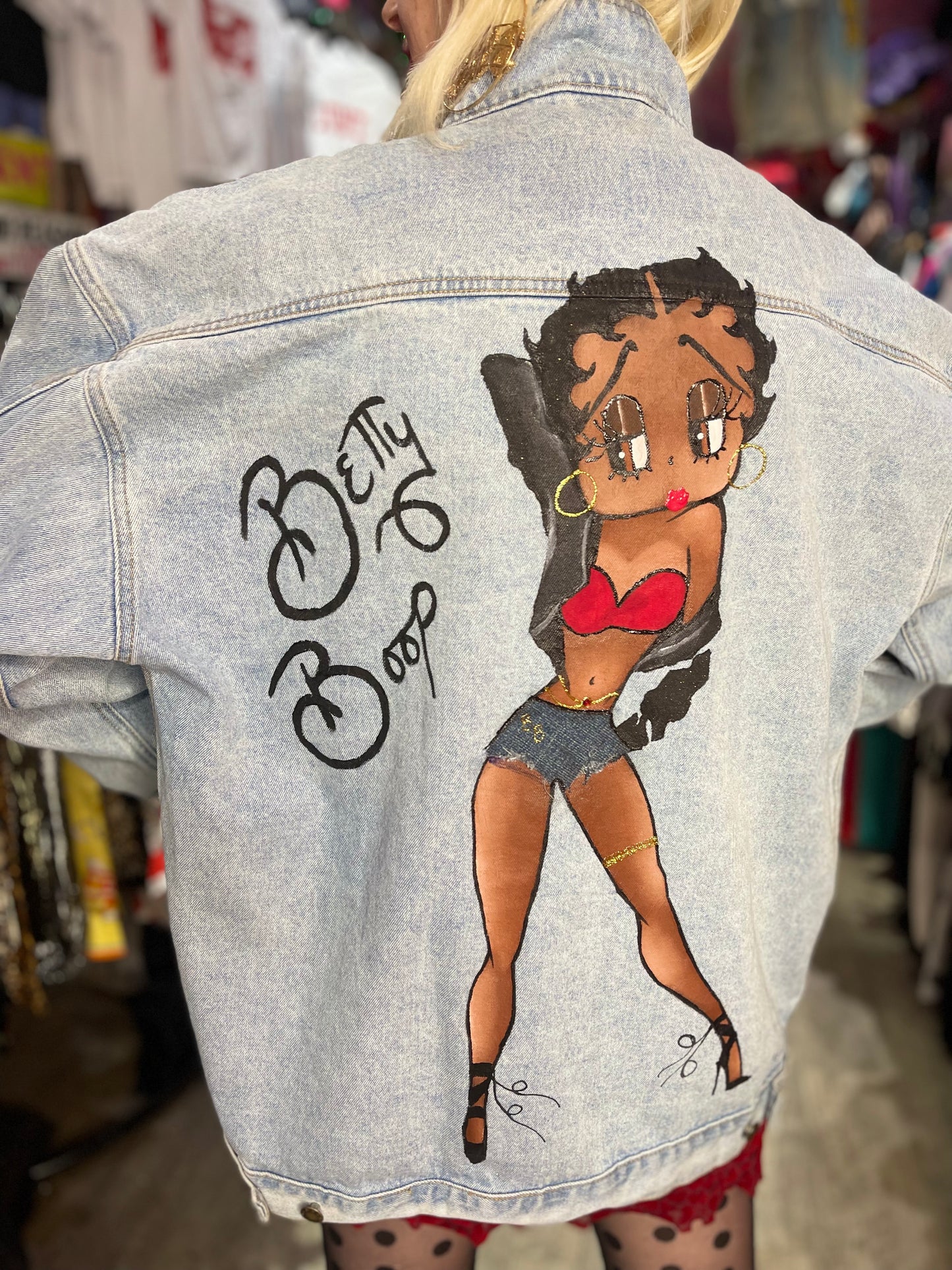 Vintage 90s Painted Sexy Betty Boop Jean Jacket