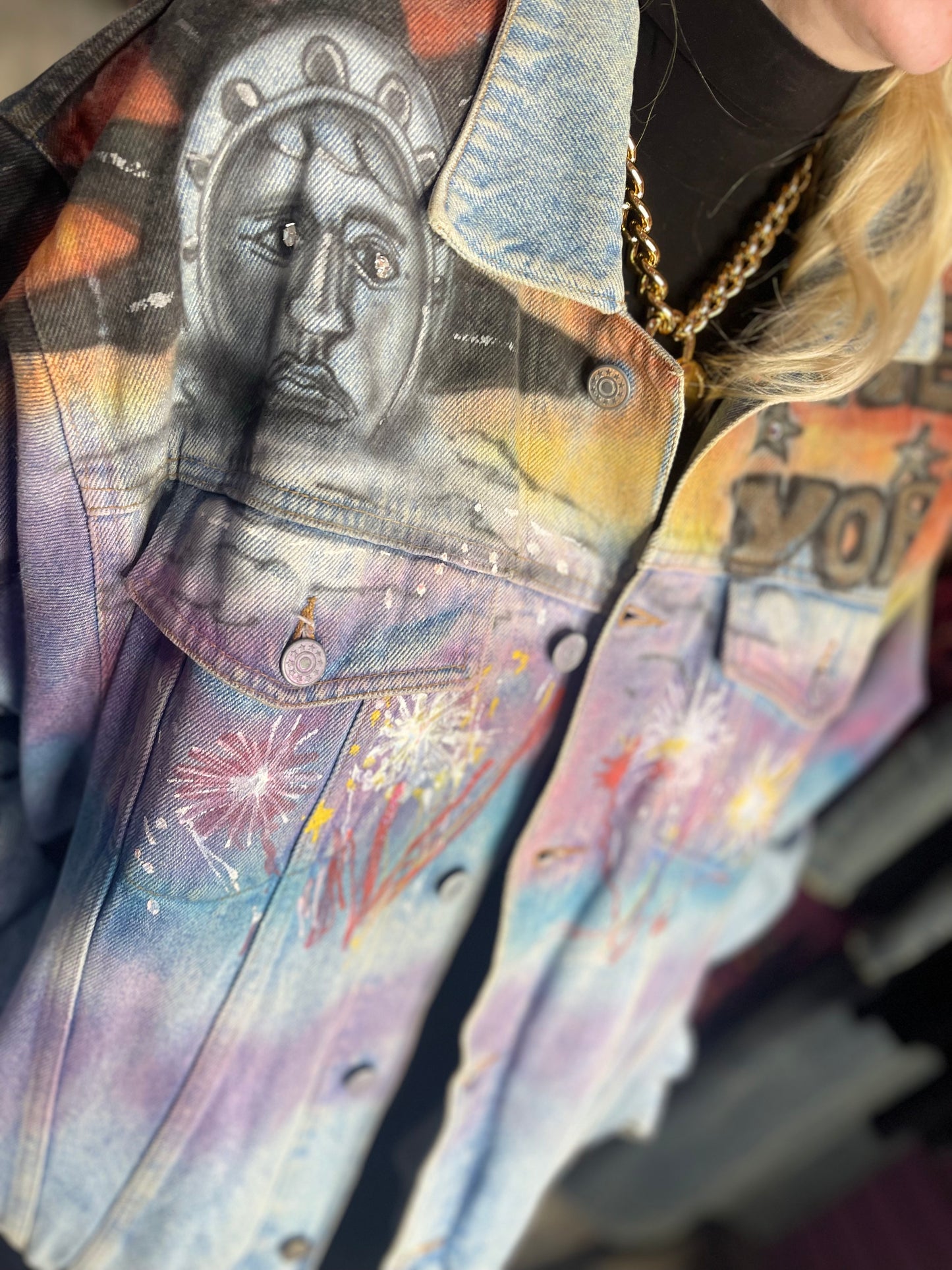 Vintage 80s Painted New York Jean Jacket