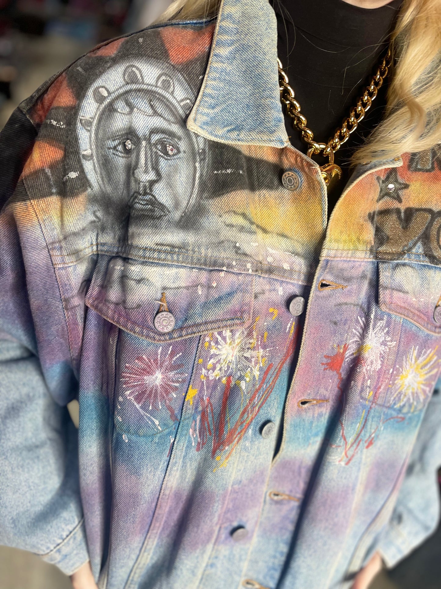 Vintage 80s Painted New York Jean Jacket