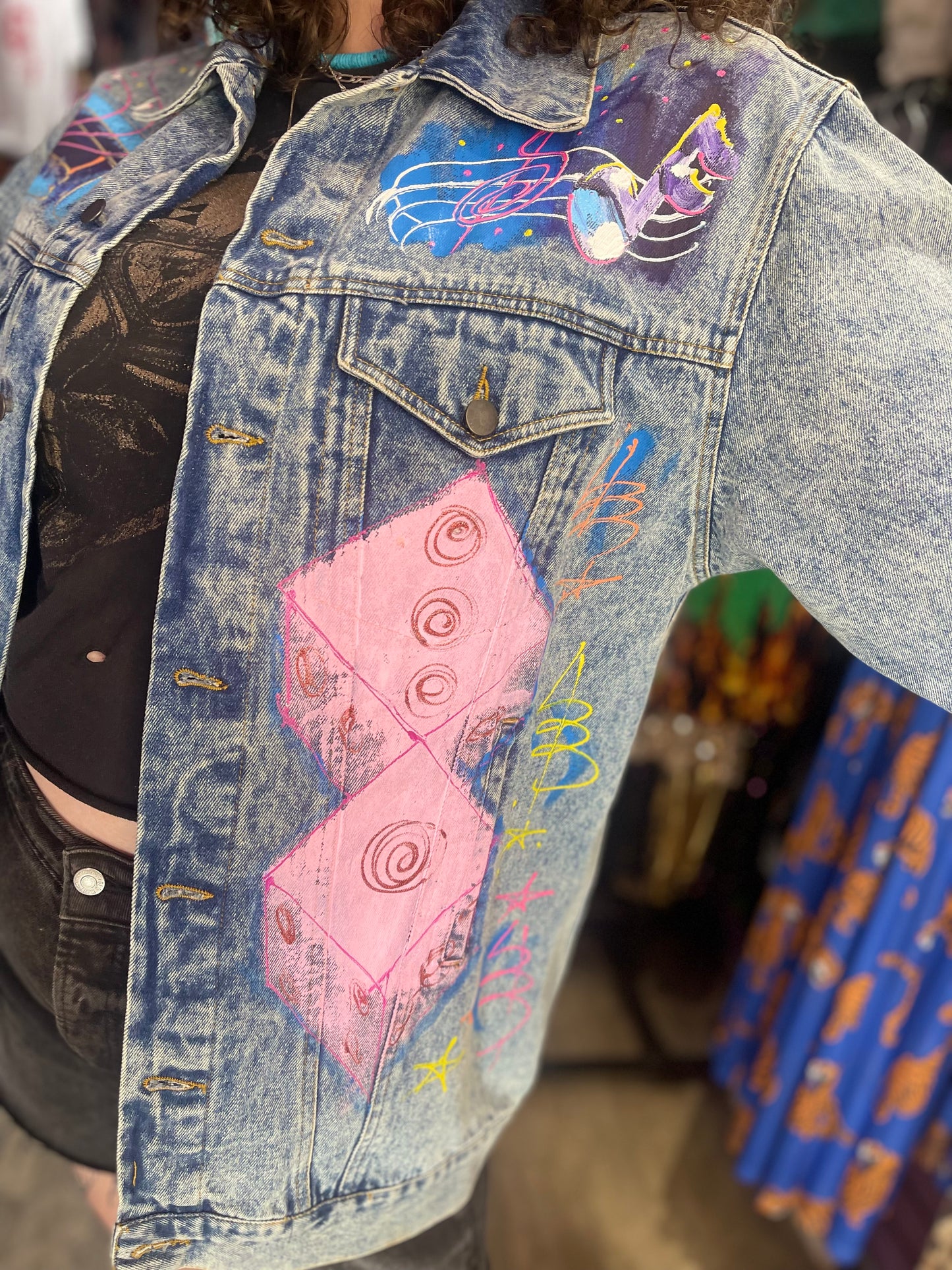 Vintage 80s Hand Painted Classic Car Chevy Jean Jacket