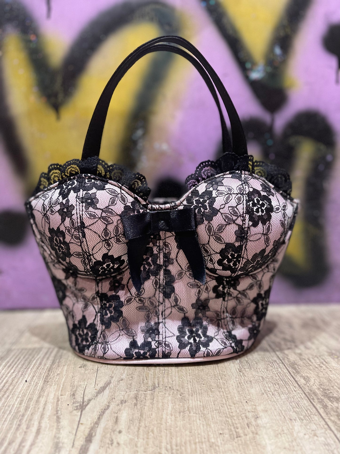 Vintage Y2K Black Lace Bustier Mini Purse