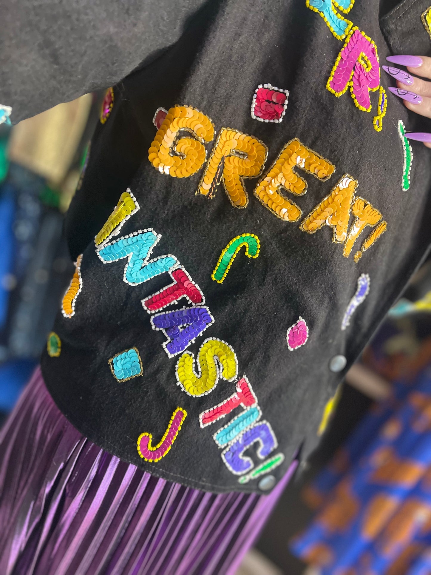 Vintage 90s Sequin Happy Words Denim Jacket