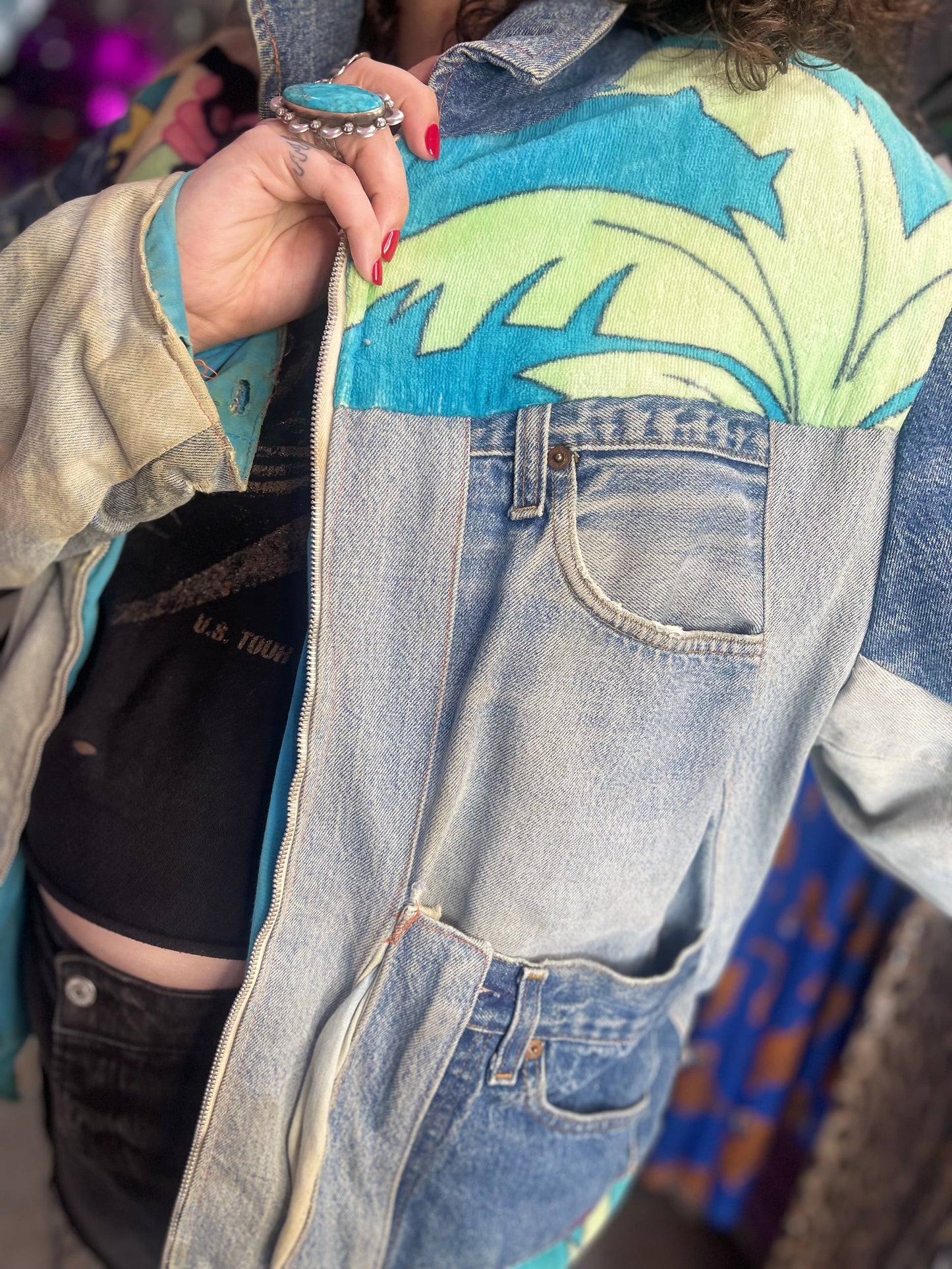 Vintage 80s Patchwork Pink Panther Jean Jacket