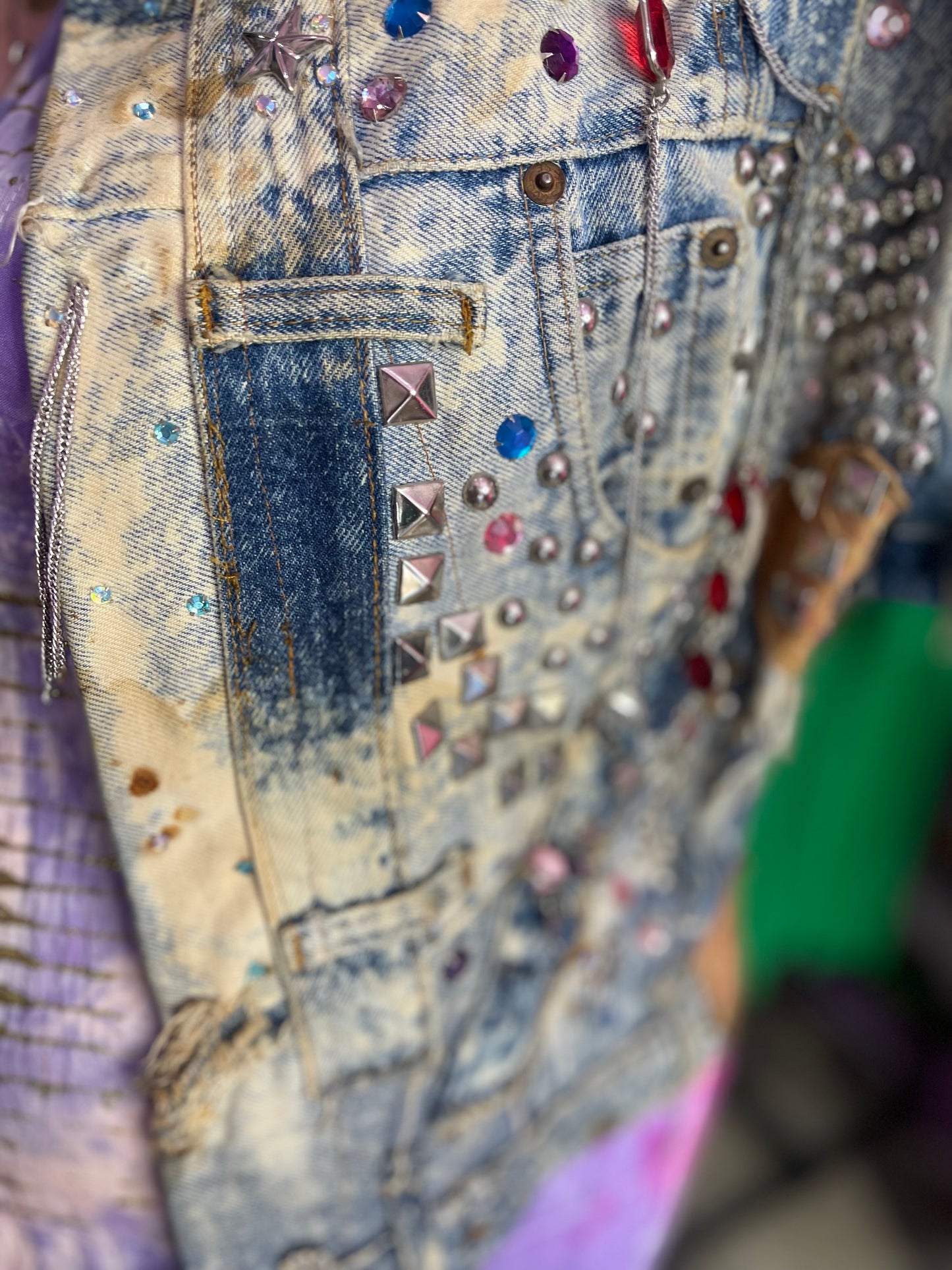 Vintage 80s Custom Patchwork Designer Quilted Bling Denim Jacket