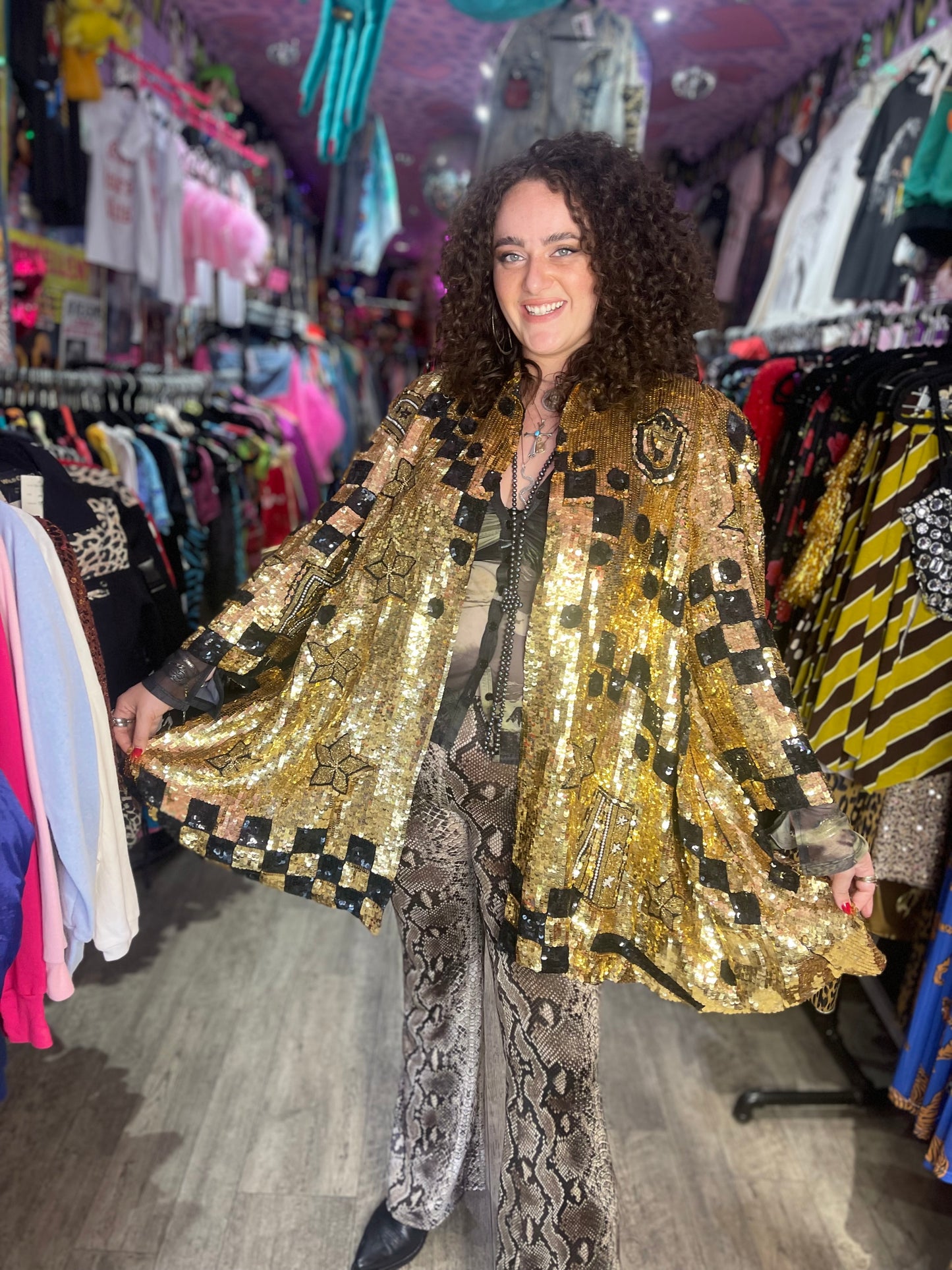 Vintage 80s Sequin Encrusted Gold Kimono Jacket