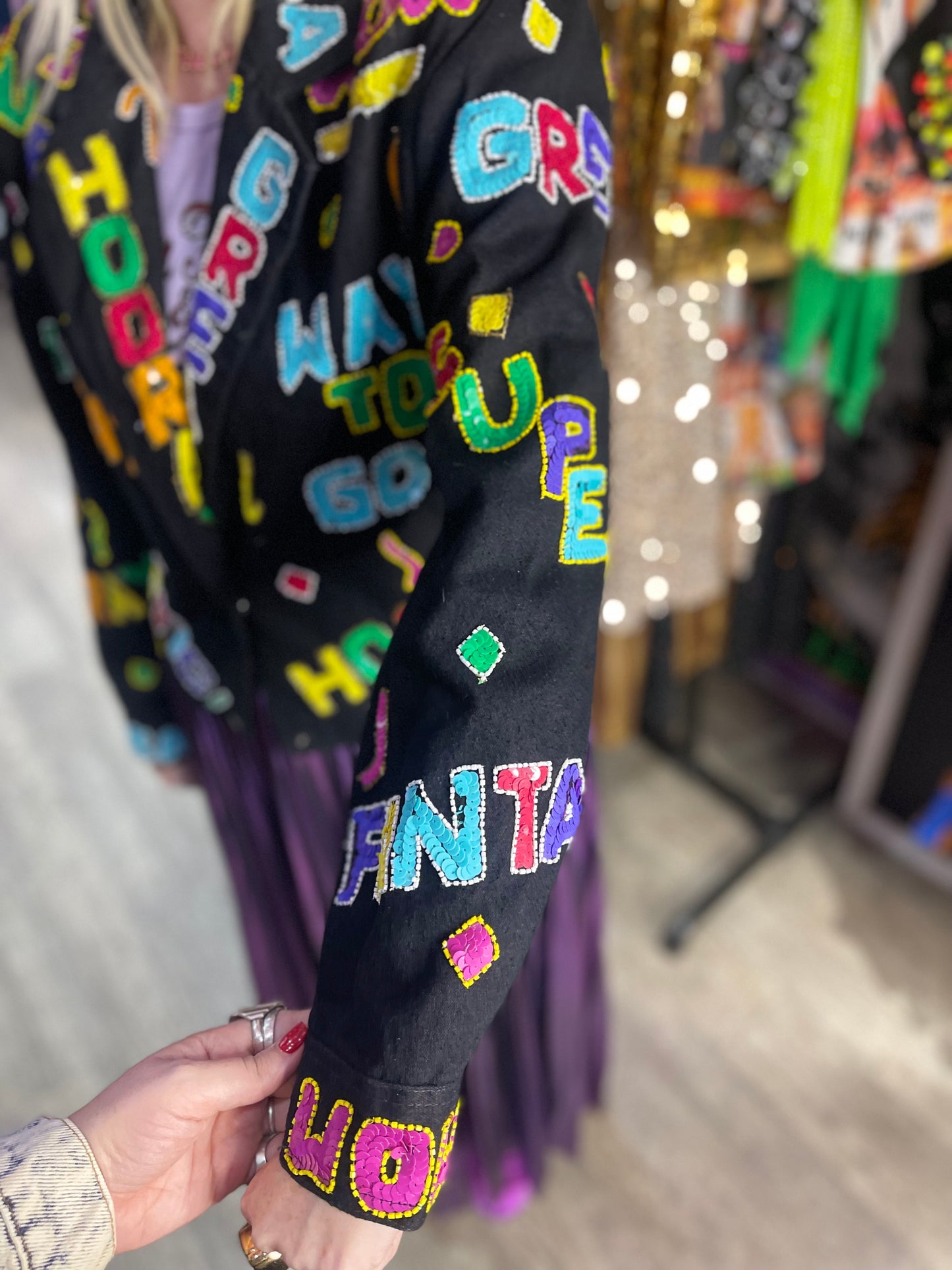 Vintage 90s Sequin Happy Words Denim Jacket