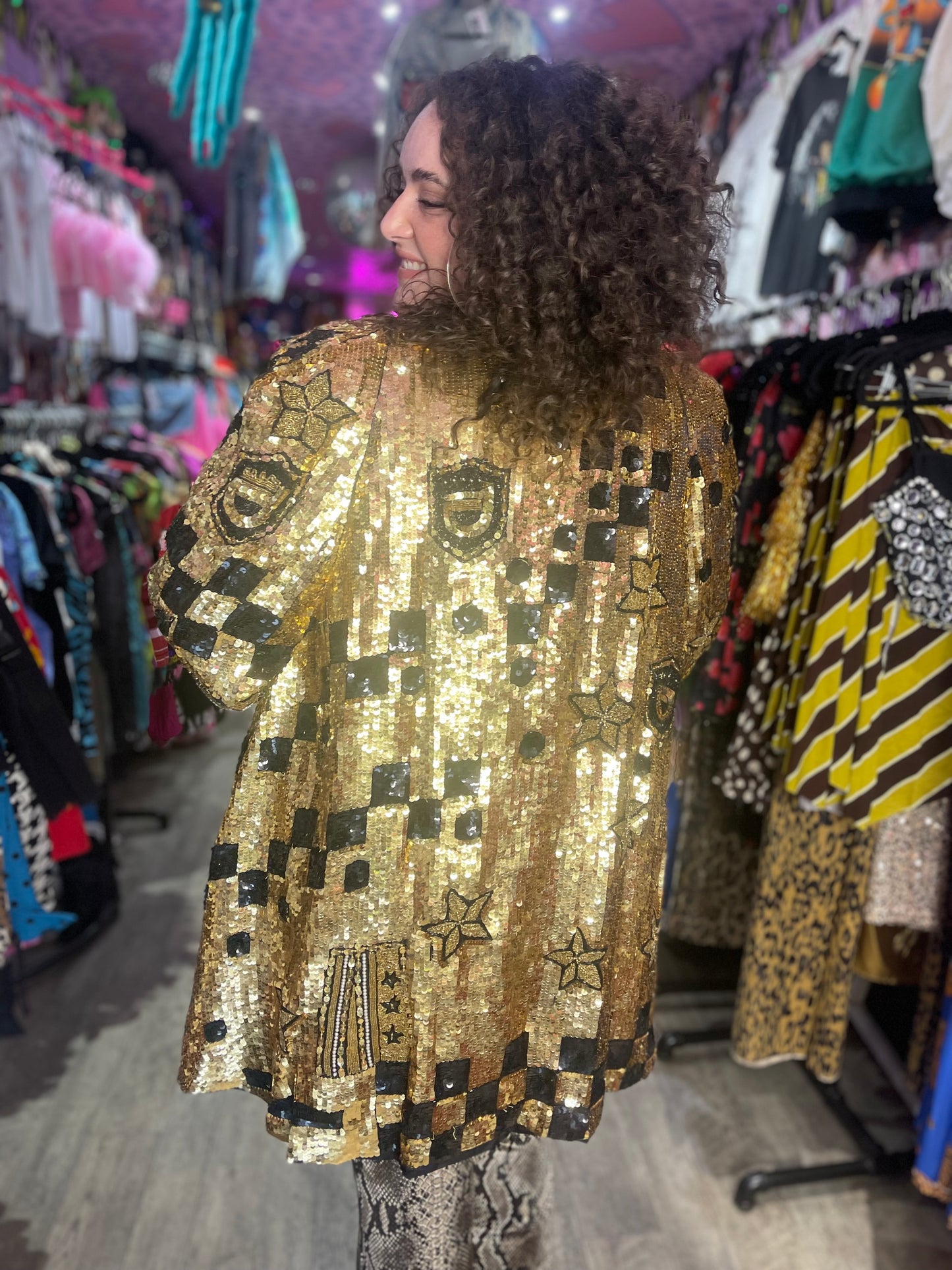 Vintage 80s Sequin Encrusted Gold Kimono Jacket