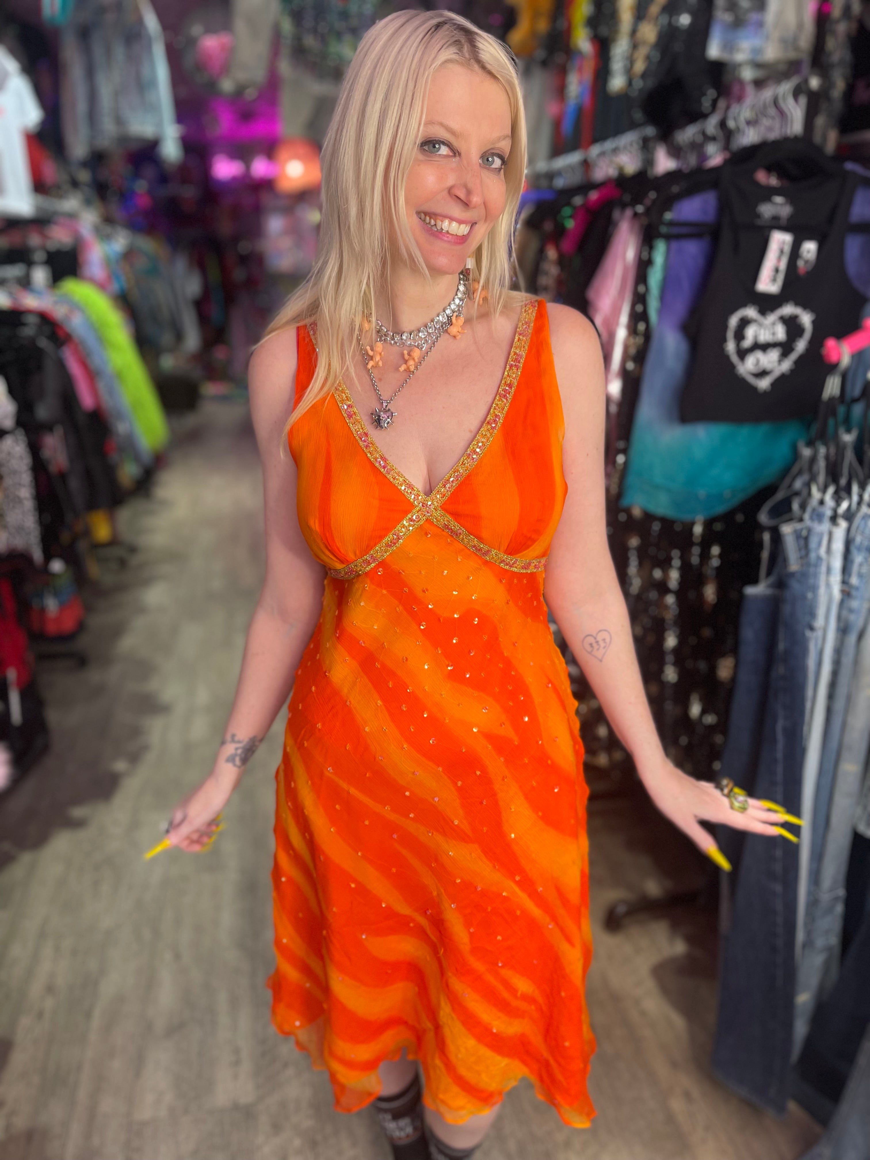 y2k midi dress Vintage – Spark Pretty style neckline and fitted Style:AD5E212762 Women's Wide US Size:7.5W 1990S John Galliano Christian