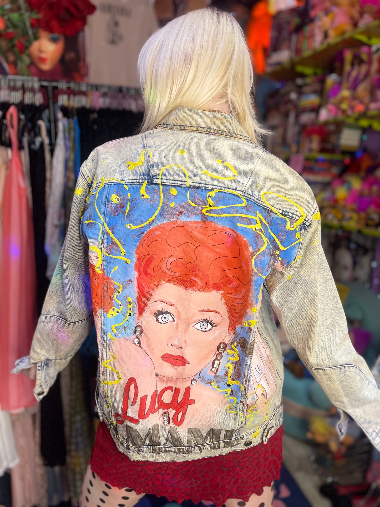 Vintage 80s Hand Painted Lucille Ball I love Lucy Jean Jacket