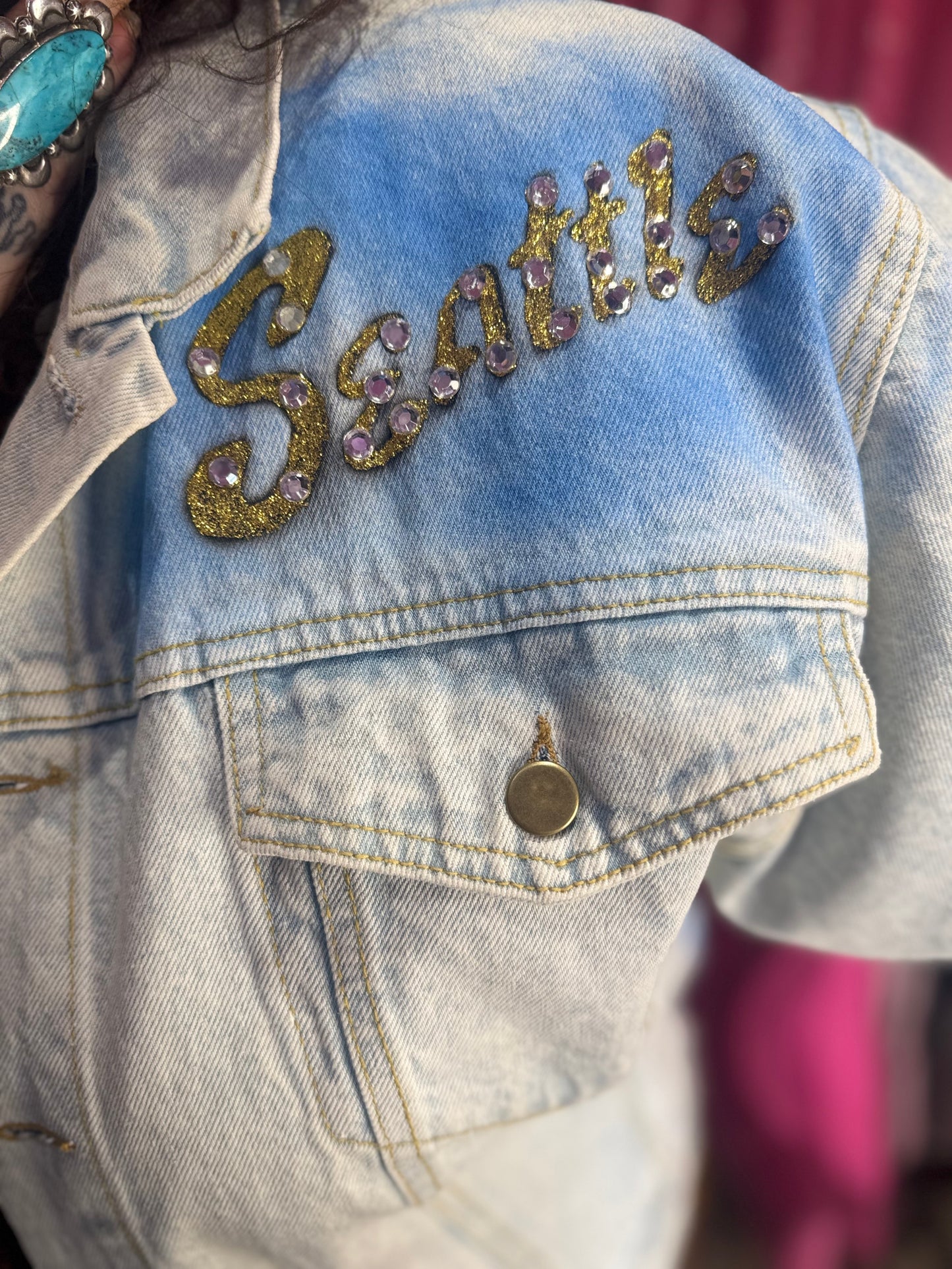 Vintage 90s Painted Seattle Jean Jacket