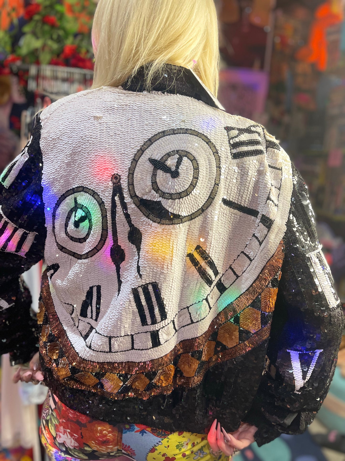 Vintage 90s Clocks Sequin Encrusted Bomber Jacket