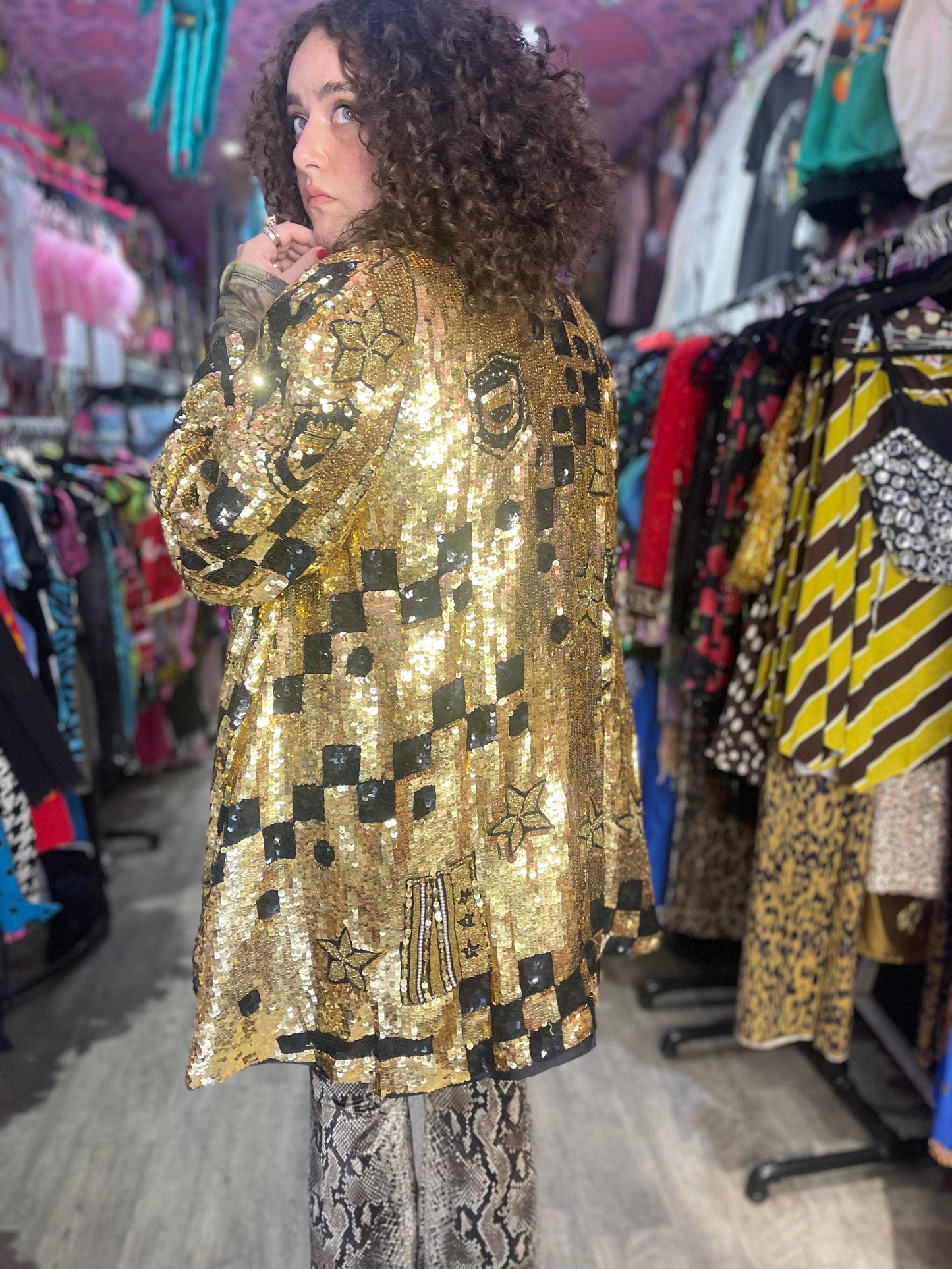 Vintage 80s Sequin Encrusted Gold Kimono Jacket
