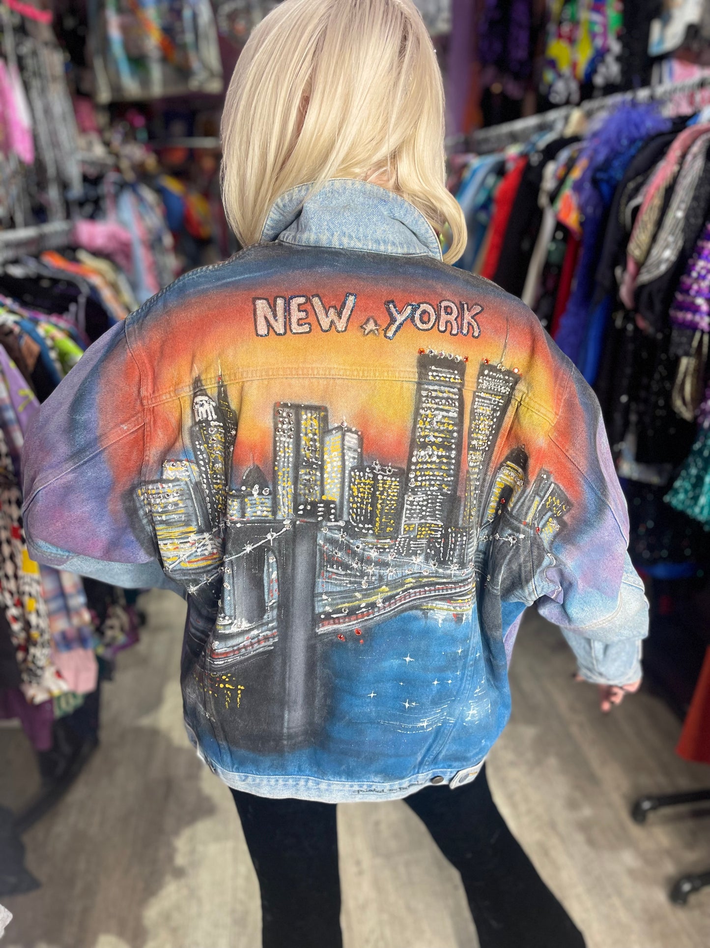 Vintage 80s Painted New York Jean Jacket