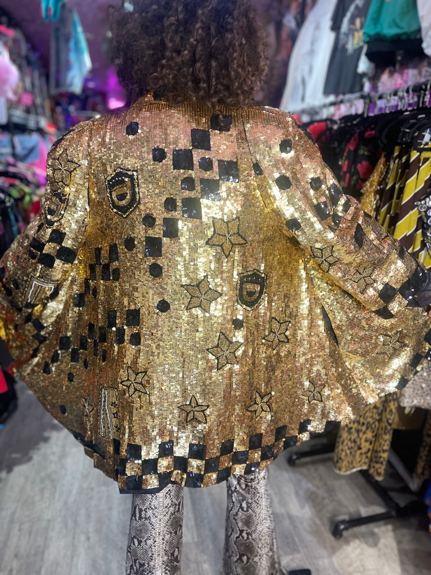 Vintage 80s Sequin Encrusted Gold Kimono Jacket