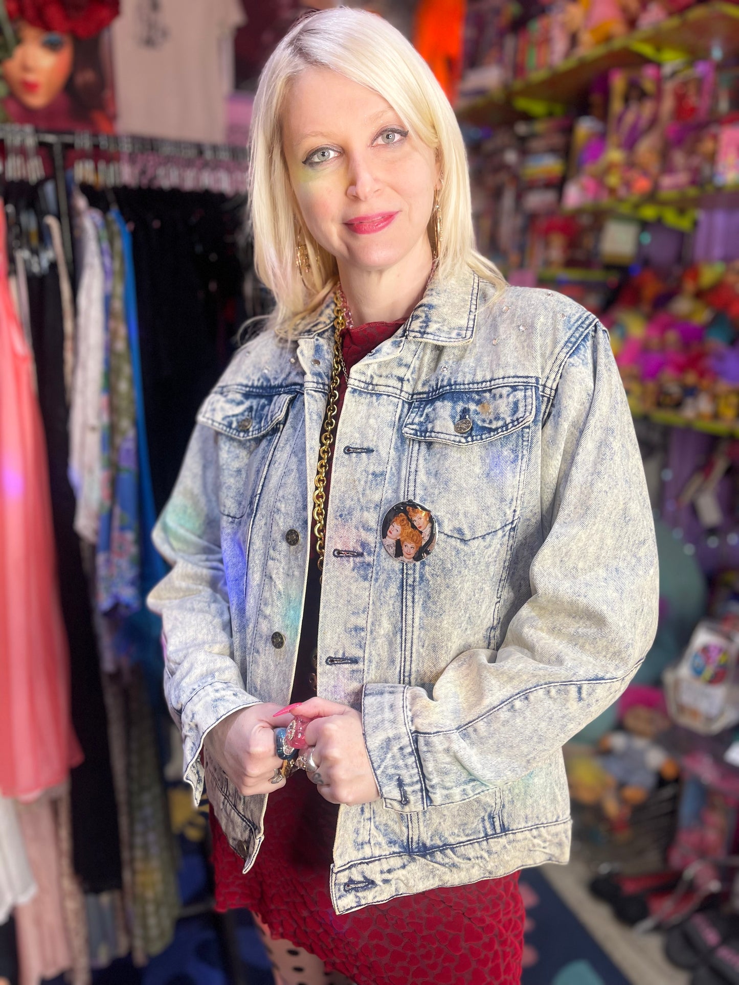 Vintage 80s Hand Painted Lucille Ball I love Lucy Jean Jacket
