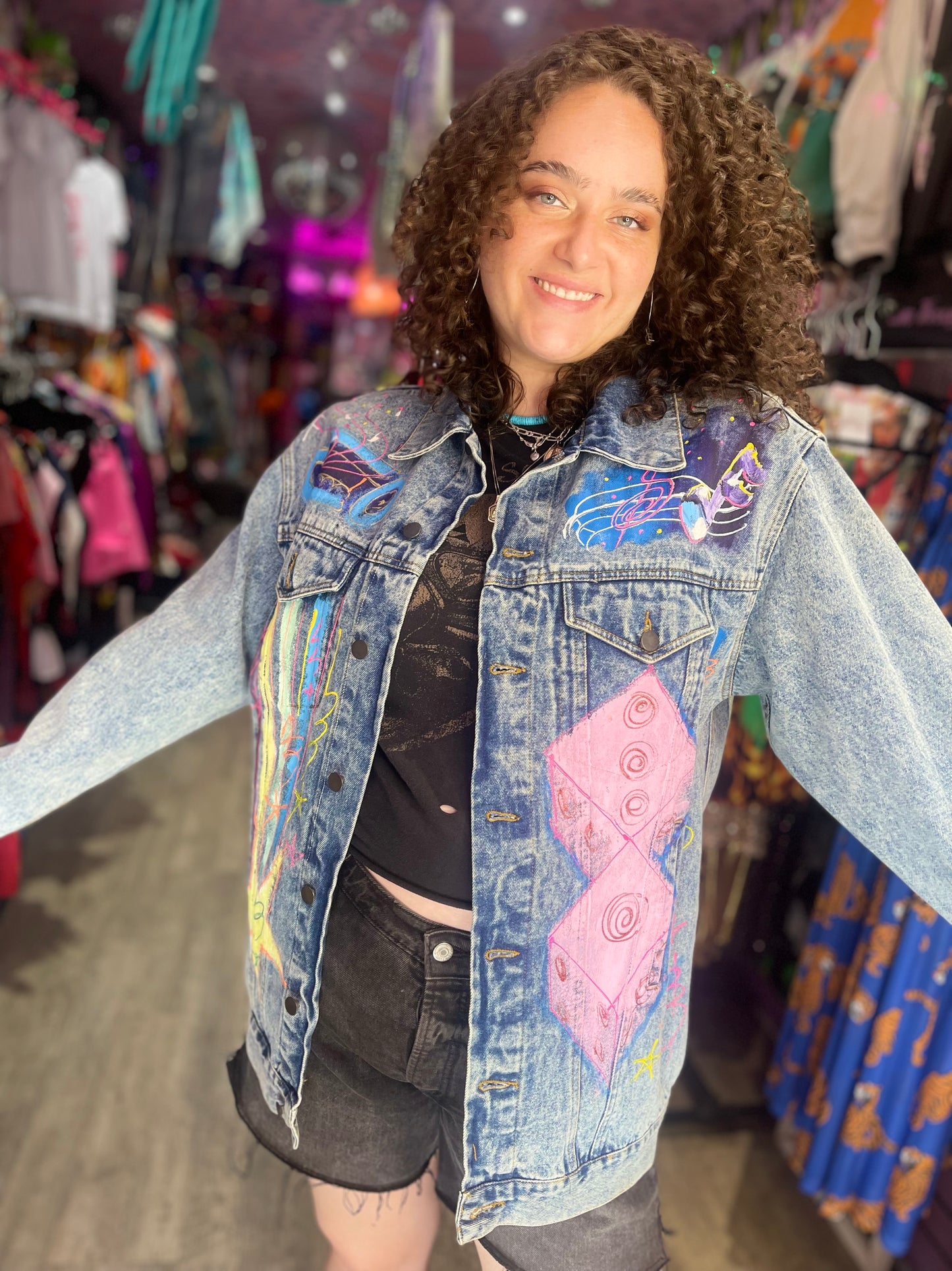 Vintage 80s Hand Painted Classic Car Chevy Jean Jacket